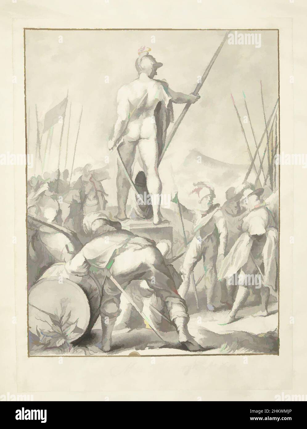 Arte ispirata da Marte, dio delle arti della guerra, disegnatore: Moses ter Borch (firmato dall'artista), Jan Saenredam, Zwolle, 1660, carta, gesso, pennello, altezza 243 mm x larghezza 360 mm, opere classiche modernizzate da Artotop con un tocco di modernità. Forme, colore e valore, impatto visivo accattivante sulle emozioni artistiche attraverso la libertà delle opere d'arte in modo contemporaneo. Un messaggio senza tempo che persegue una nuova direzione selvaggiamente creativa. Artisti che si rivolgono al supporto digitale e creano l'NFT Artotop Foto Stock