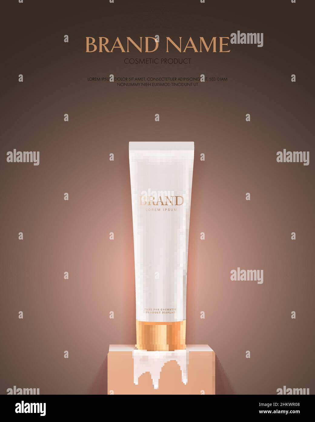 Annunci di tubo di crema per la cura della pelle. Strisce di crema sul piedistallo. Illustrazione Vettoriale