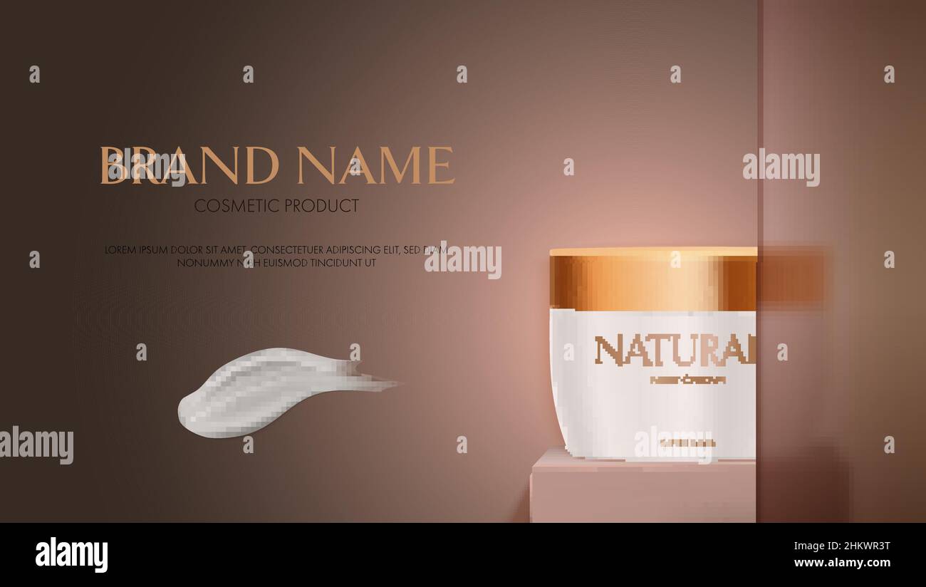 Annunci di crema per la cura della pelle. Vaso su piedistallo dietro il vetro opaco. Illustrazione Vettoriale