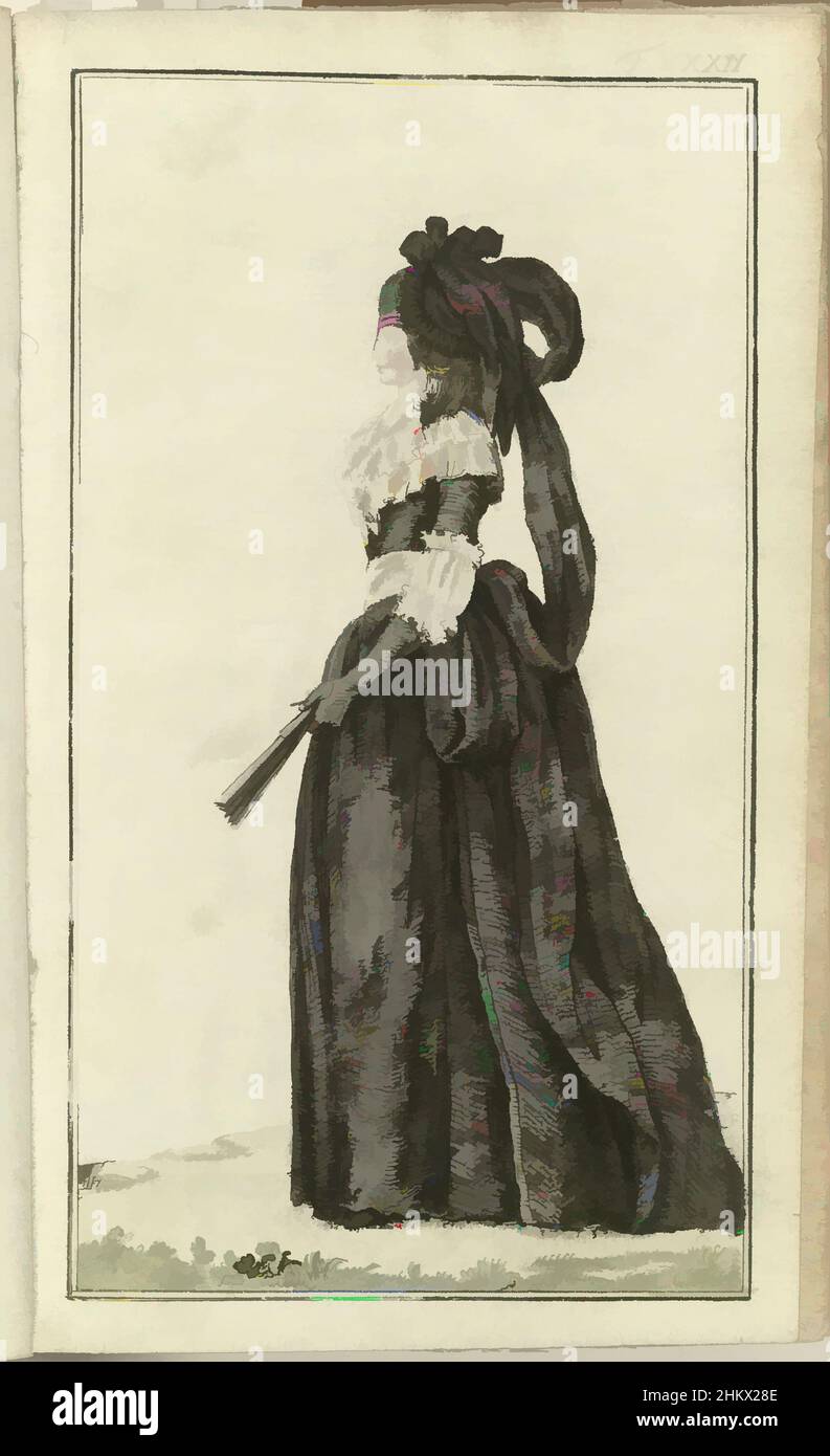 Art Inspired by Journal des Luxus und der Moden 1786, Band i, T. 32, Berlin woman, vestita in lutto per lutto di secondo grado (della durata di sei mesi). Indossa un Levite nero con maniche e un fichu di crepe bianca. Intorno alla vita un ampio sash di crepe bianca. In testa a ', opere classiche modernizzate da Artotop con un tuffo di modernità. Forme, colore e valore, impatto visivo accattivante sulle emozioni artistiche attraverso la libertà delle opere d'arte in modo contemporaneo. Un messaggio senza tempo che persegue una nuova direzione selvaggiamente creativa. Artisti che si rivolgono al supporto digitale e creano l'NFT Artotop Foto Stock