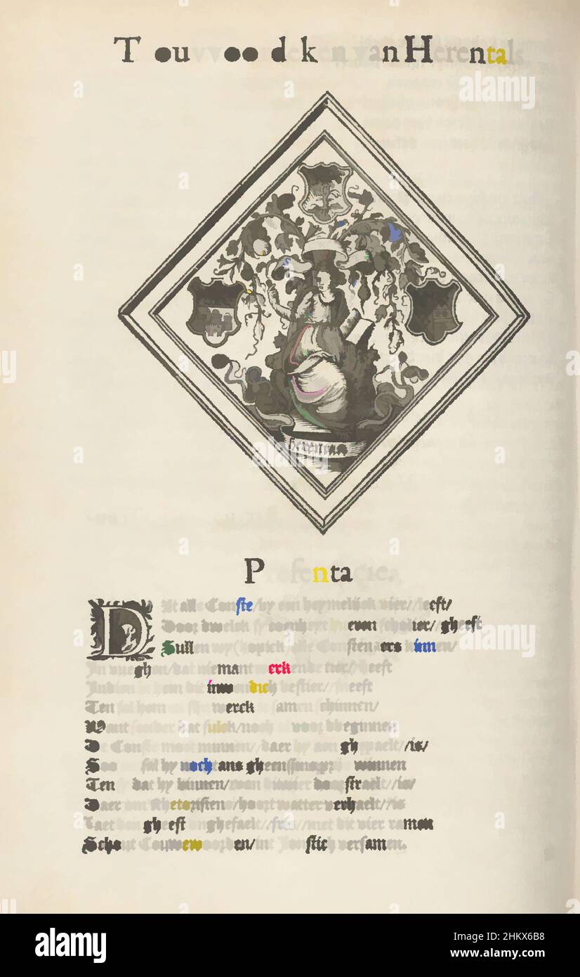 Art Inspired by Display of De Cauwoerde (Herentals), 1561, Tpoëtelijck Punt of Herentals, scena dal gioco di De Cauwoerde, camera di cavalleria in Herentals. Giove sul suo trono, a sinistra le tre grazie, a destra Mercurio con mangiato in catene. Per il Landjuweel di Anversa in, opere classiche modernizzate da Artotop con un tuffo di modernità. Forme, colore e valore, impatto visivo accattivante sulle emozioni artistiche attraverso la libertà delle opere d'arte in modo contemporaneo. Un messaggio senza tempo che persegue una nuova direzione selvaggiamente creativa. Artisti che si rivolgono al supporto digitale e creano l'NFT Artotop Foto Stock