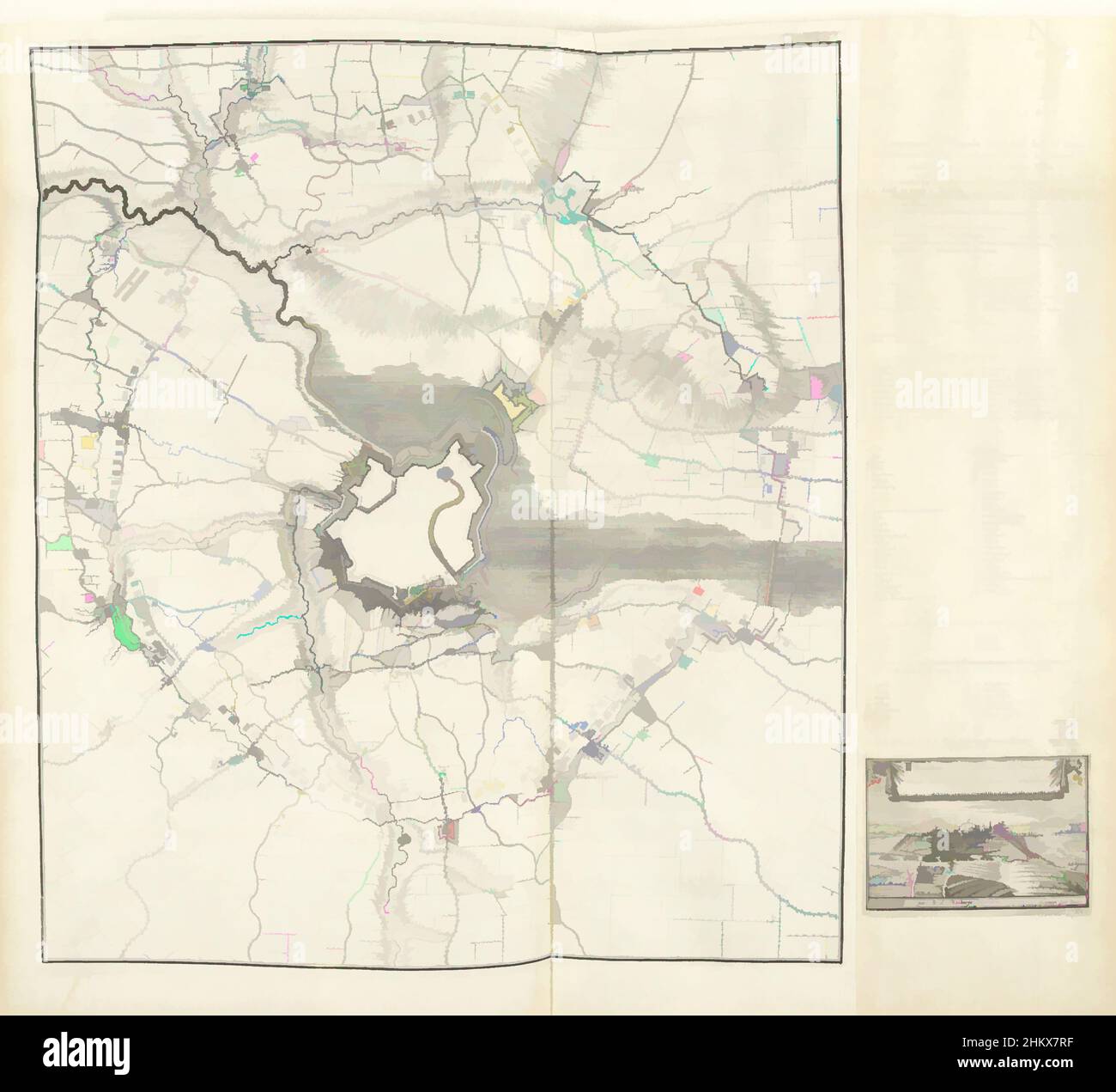 Arte ispirata dalla carta dell'Assedio di Menin, 1706, Plan du Siege de la Ville de Menin avec ses environs, et du Campement de l'Armée des Alliés soûs le Commandement de Son Excellende Monsr. le General de Zalichs pour l'Attaque de ladite Ville, Mappa dell'assedio di Menin da parte degli Alleati Under, opere classiche modernizzate da Artotop con un tuffo di modernità. Forme, colore e valore, impatto visivo accattivante sulle emozioni artistiche attraverso la libertà delle opere d'arte in modo contemporaneo. Un messaggio senza tempo che persegue una nuova direzione selvaggiamente creativa. Artisti che si rivolgono al supporto digitale e creano l'NFT Artotop Foto Stock