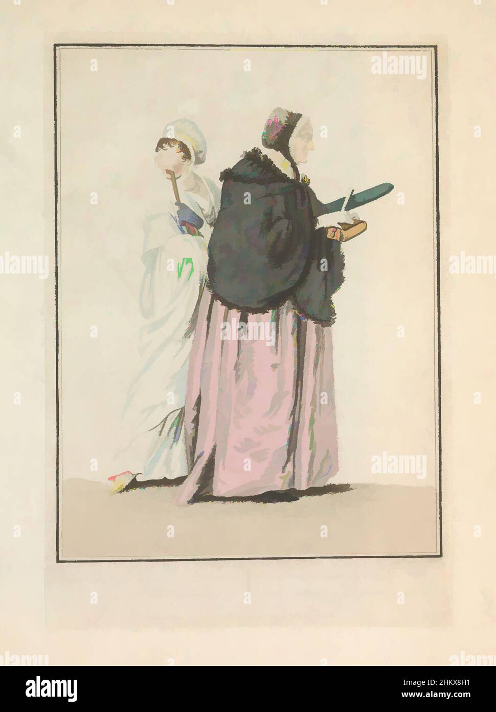 Arte ispirata da madre e figlia a piedi verso la Chiesa, una donna e figlia cittadina, andare in Chiesa, une Femme borghesia &amp; sa Fille, allant à l'Eglise, Una donna cittadina e sua figlia a piedi per la Chiesa. La donna che tiene una Bibbia, e la figlia che tiene un ventilatore guarda indietro. In primo luogo, opere classiche modernizzate da Artotop con un tuffo di modernità. Forme, colore e valore, impatto visivo accattivante sulle emozioni artistiche attraverso la libertà delle opere d'arte in modo contemporaneo. Un messaggio senza tempo che persegue una nuova direzione selvaggiamente creativa. Artisti che si rivolgono al supporto digitale e creano l'NFT Artotop Foto Stock