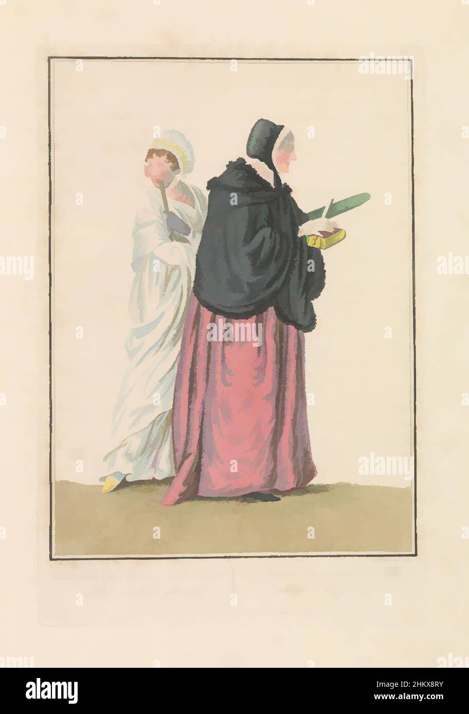 Arte ispirata da madre e figlia a piedi verso la Chiesa, una donna e figlia cittadina, andare in Chiesa, une Femme borghesia &amp; sa Fille, allant à l'Eglise, Una donna cittadina e sua figlia a piedi per la Chiesa. La donna che tiene una Bibbia, e la figlia che tiene un ventilatore guarda indietro. Parte di, opere classiche modernizzate da Artotop con un tuffo di modernità. Forme, colore e valore, impatto visivo accattivante sulle emozioni artistiche attraverso la libertà delle opere d'arte in modo contemporaneo. Un messaggio senza tempo che persegue una nuova direzione selvaggiamente creativa. Artisti che si rivolgono al supporto digitale e creano l'NFT Artotop Foto Stock