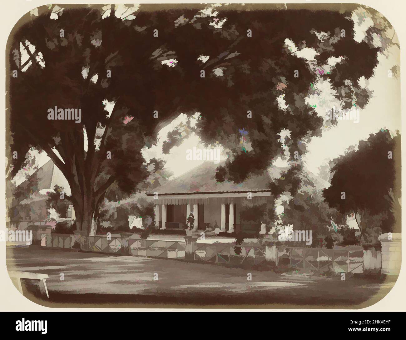 Arte ispirata da Casa sul Molenvliet, Una casa sul Molenvliet Est a Batavia. Di fronte alla casa un albero molto grande, sulle scale è una famiglia con bambini. Foto incollata nell'album fotografico intitolato: Faces of Java., Woodbury & Page, Batavia, 1870 - 1879, supporto fotografico, Opere classiche modernizzate da Artotop con un tocco di modernità. Forme, colore e valore, impatto visivo accattivante sulle emozioni artistiche attraverso la libertà delle opere d'arte in modo contemporaneo. Un messaggio senza tempo che persegue una nuova direzione selvaggiamente creativa. Artisti che si rivolgono al supporto digitale e creano l'NFT Artotop Foto Stock