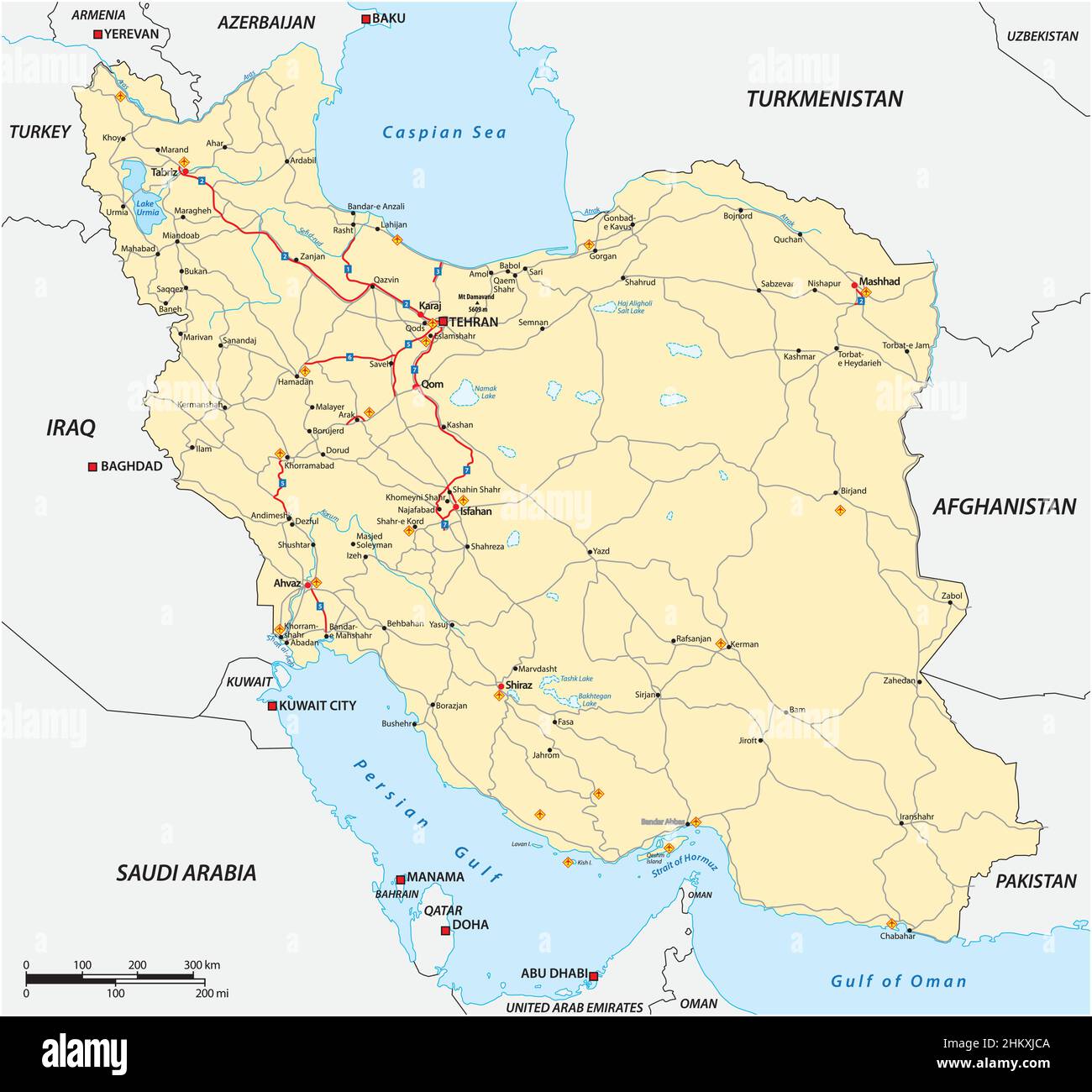 Mappa stradale fisica molto dettagliata dell'Iran Illustrazione Vettoriale