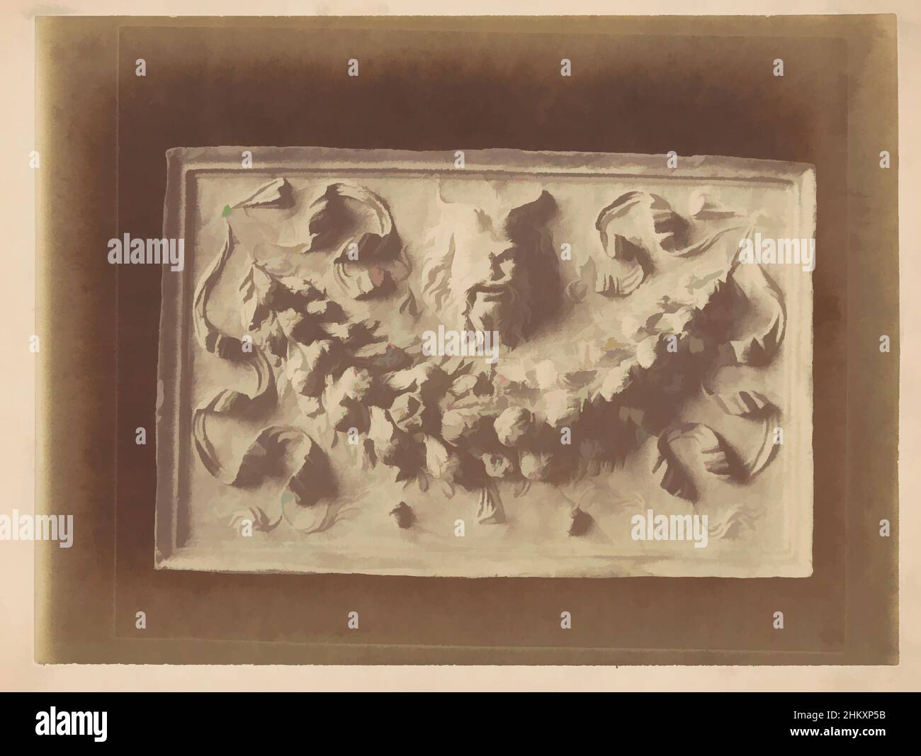 Arte ispirata al rilievo con una ghirlanda e testa maschera, Gustave Eugène Chauffourier (attribuita a), Italia, c.. 1875 - c. 1900, supporto fotografico, stampa albume, altezza 208 mm x larghezza 279 mm, opere classiche modernizzate da Artotop con un tocco di modernità. Forme, colore e valore, impatto visivo accattivante sulle emozioni artistiche attraverso la libertà delle opere d'arte in modo contemporaneo. Un messaggio senza tempo che persegue una nuova direzione selvaggiamente creativa. Artisti che si rivolgono al supporto digitale e creano l'NFT Artotop Foto Stock