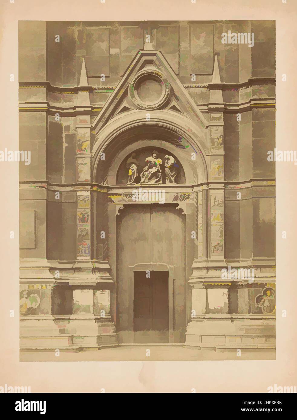 Arte ispirata alla porta destra della Basilica di San Petronio a Bologna, Bologna., Bologna, c.. 1875 - c. 1900, cartone, stampa albume, altezza 257 mm x larghezza 193 mm, opere classiche modernizzate da Artotop con un tocco di modernità. Forme, colore e valore, impatto visivo accattivante sulle emozioni artistiche attraverso la libertà delle opere d'arte in modo contemporaneo. Un messaggio senza tempo che persegue una nuova direzione selvaggiamente creativa. Artisti che si rivolgono al supporto digitale e creano l'NFT Artotop Foto Stock