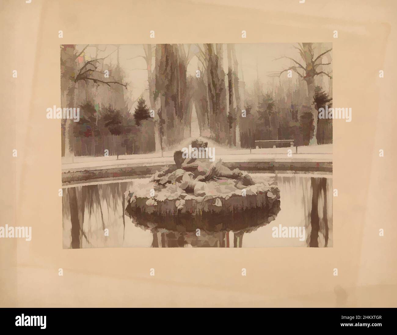 Arte ispirata dalla Fontana di Saturno nel giardino del castello di Versailles, Versailles. Bassin de Saturne, Versailles, c.. 1875 - c. 1900, cartone, stampa albume, altezza 217 mm x larghezza 288 mm, opere classiche modernizzate da Artotop con un tocco di modernità. Forme, colore e valore, impatto visivo accattivante sulle emozioni artistiche attraverso la libertà delle opere d'arte in modo contemporaneo. Un messaggio senza tempo che persegue una nuova direzione selvaggiamente creativa. Artisti che si rivolgono al supporto digitale e creano l'NFT Artotop Foto Stock