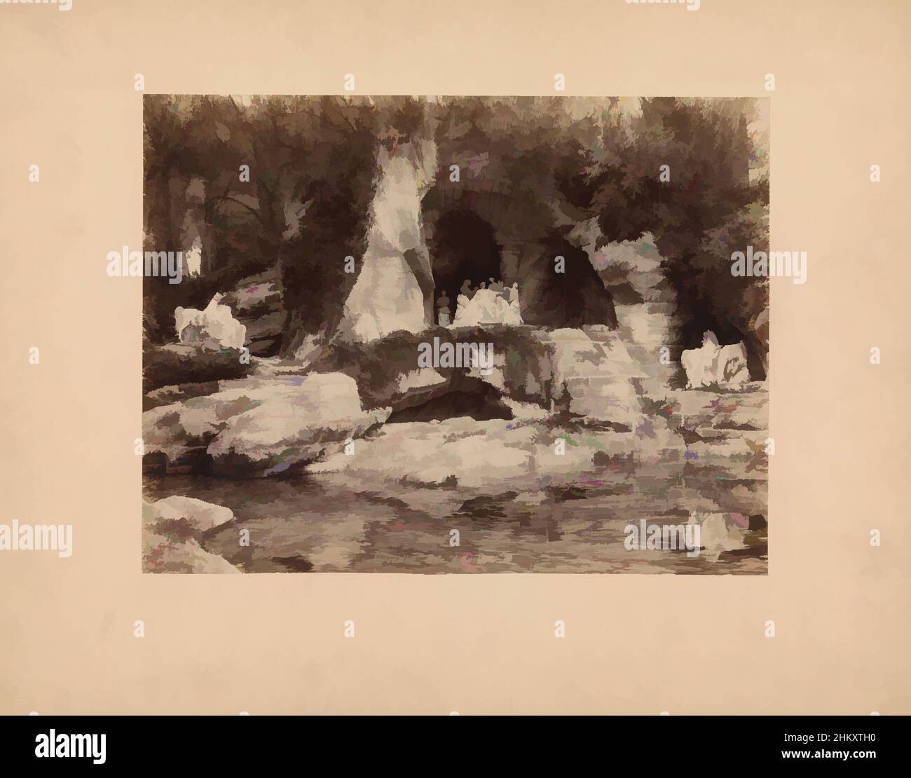 Arte ispirata da Bosquet des Bains d'Apollon nel giardino del castello di Versailles, Versailles. Bain d'Apollon, Versailles, c.. 1875 - c. 1900, cartone, stampa albume, altezza 220 mm x larghezza 288 mm, opere classiche modernizzate da Artotop con un tocco di modernità. Forme, colore e valore, impatto visivo accattivante sulle emozioni artistiche attraverso la libertà delle opere d'arte in modo contemporaneo. Un messaggio senza tempo che persegue una nuova direzione selvaggiamente creativa. Artisti che si rivolgono al supporto digitale e creano l'NFT Artotop Foto Stock