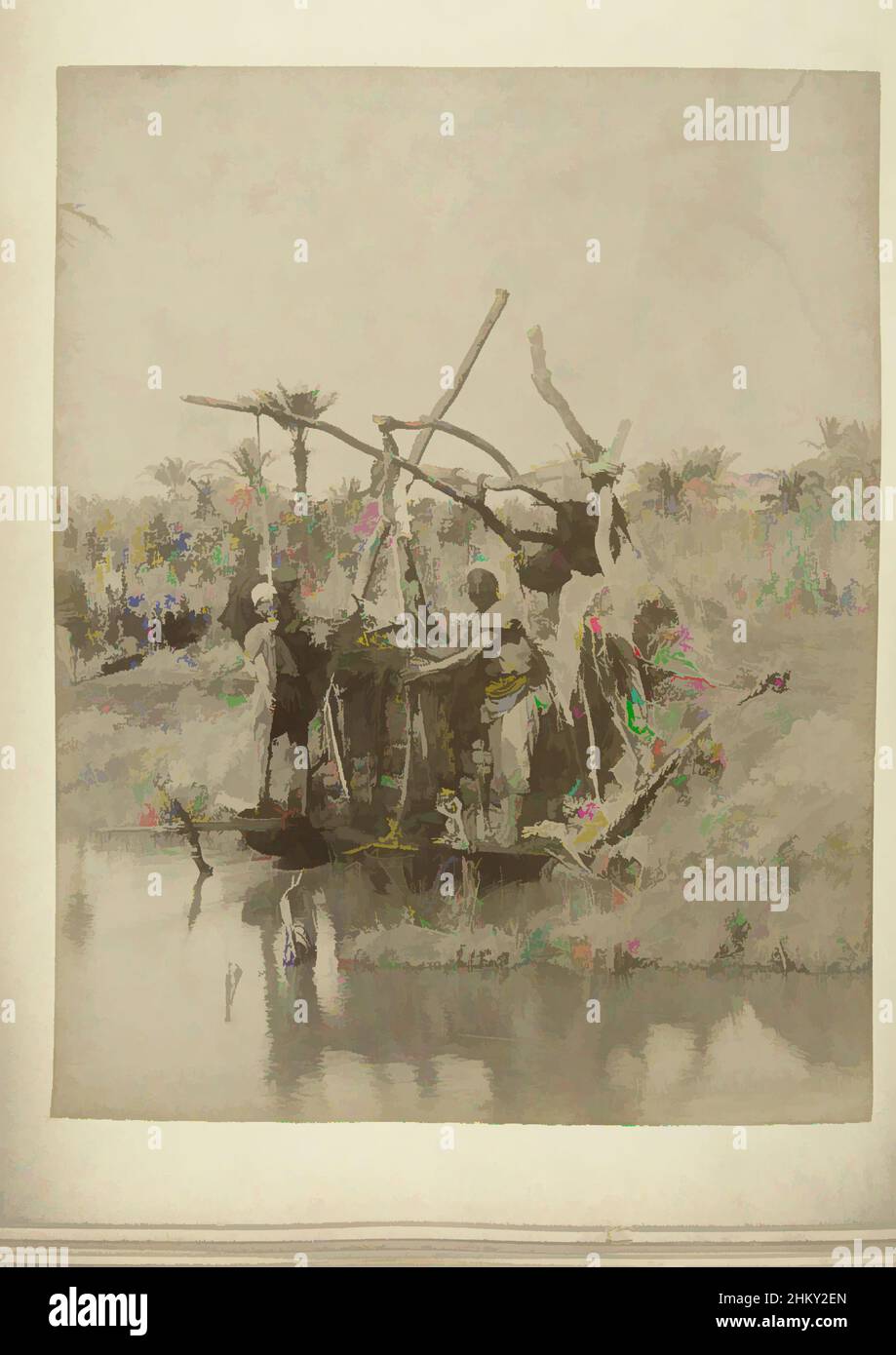 L'arte ispirata da due uomini sta pompando acqua in salita per irrigare la terra, Chadouf No 250, Un ragazzo e un uomo stanno pompando acqua mentre un terzo uomo sta mettendo acqua. Un campo di canna da zucchero è visibile sullo sfondo., G. Lekegian, Egypte, c. 1880 - c. 1900, supporto fotografico, stampa albume, opere classiche modernizzate da Artotop con un tuffo di modernità. Forme, colore e valore, impatto visivo accattivante sulle emozioni artistiche attraverso la libertà delle opere d'arte in modo contemporaneo. Un messaggio senza tempo che persegue una nuova direzione selvaggiamente creativa. Artisti che si rivolgono al supporto digitale e creano l'NFT Artotop Foto Stock