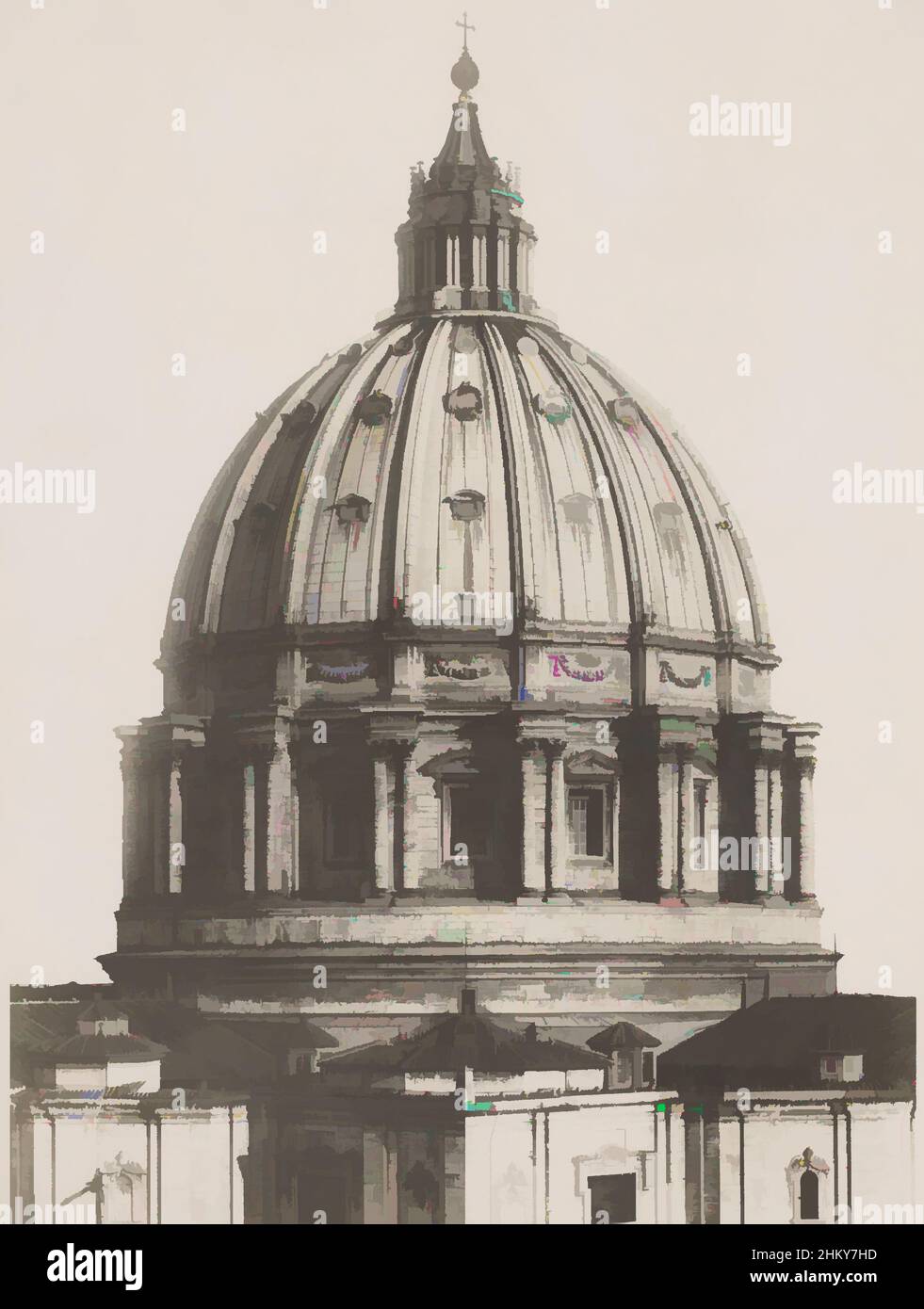 Arte ispirata dalla cupola della Basilica di San Pietro, Città del Vaticano, Italia, Roma, 1900 - 1930, Supporto fotografico, stampa in argento gelatina, altezza 399 mm x larghezza 288 mm, opere classiche modernizzate da Artotop con un tocco di modernità. Forme, colore e valore, impatto visivo accattivante sulle emozioni artistiche attraverso la libertà delle opere d'arte in modo contemporaneo. Un messaggio senza tempo che persegue una nuova direzione selvaggiamente creativa. Artisti che si rivolgono al supporto digitale e creano l'NFT Artotop Foto Stock