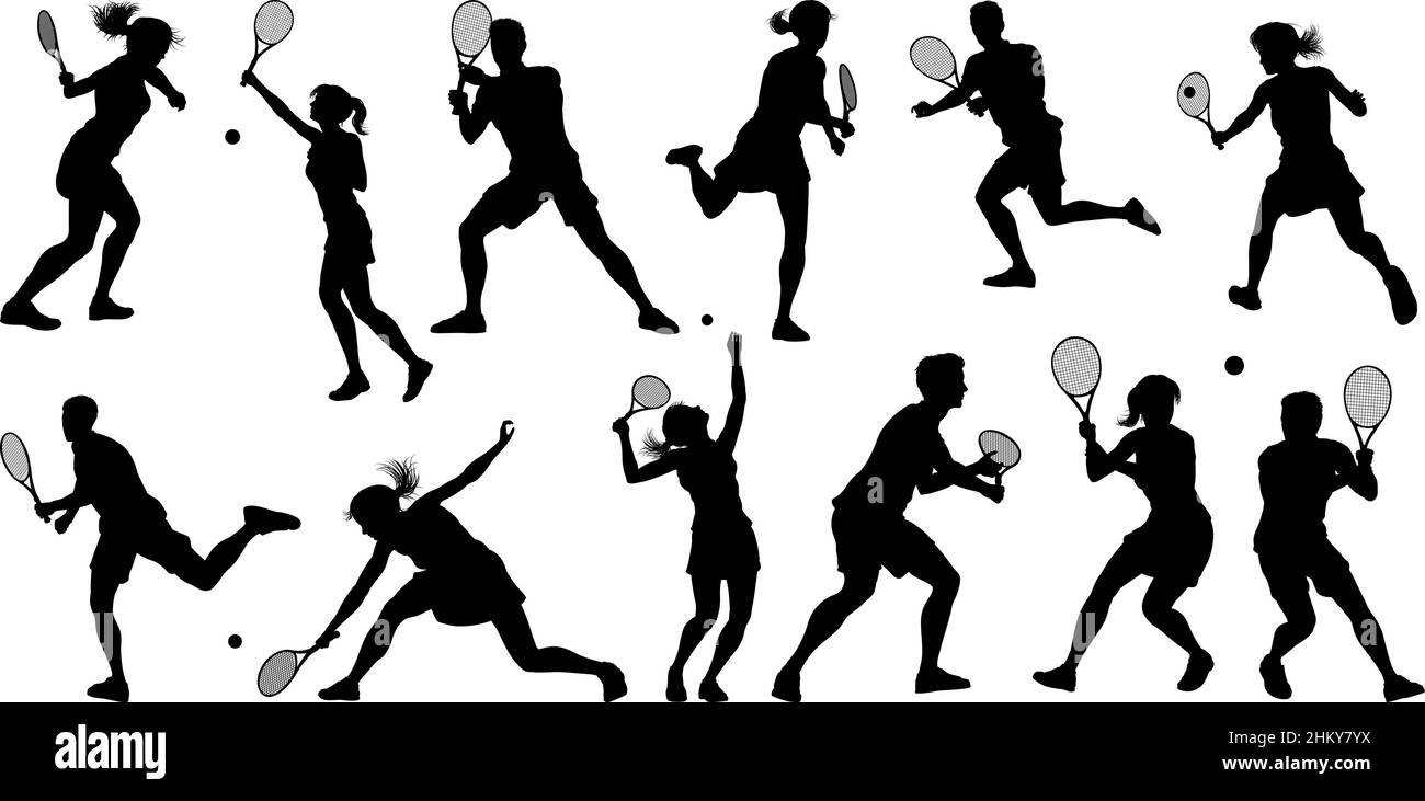 Silhouette Tennis giocatori Sport persone set Illustrazione Vettoriale