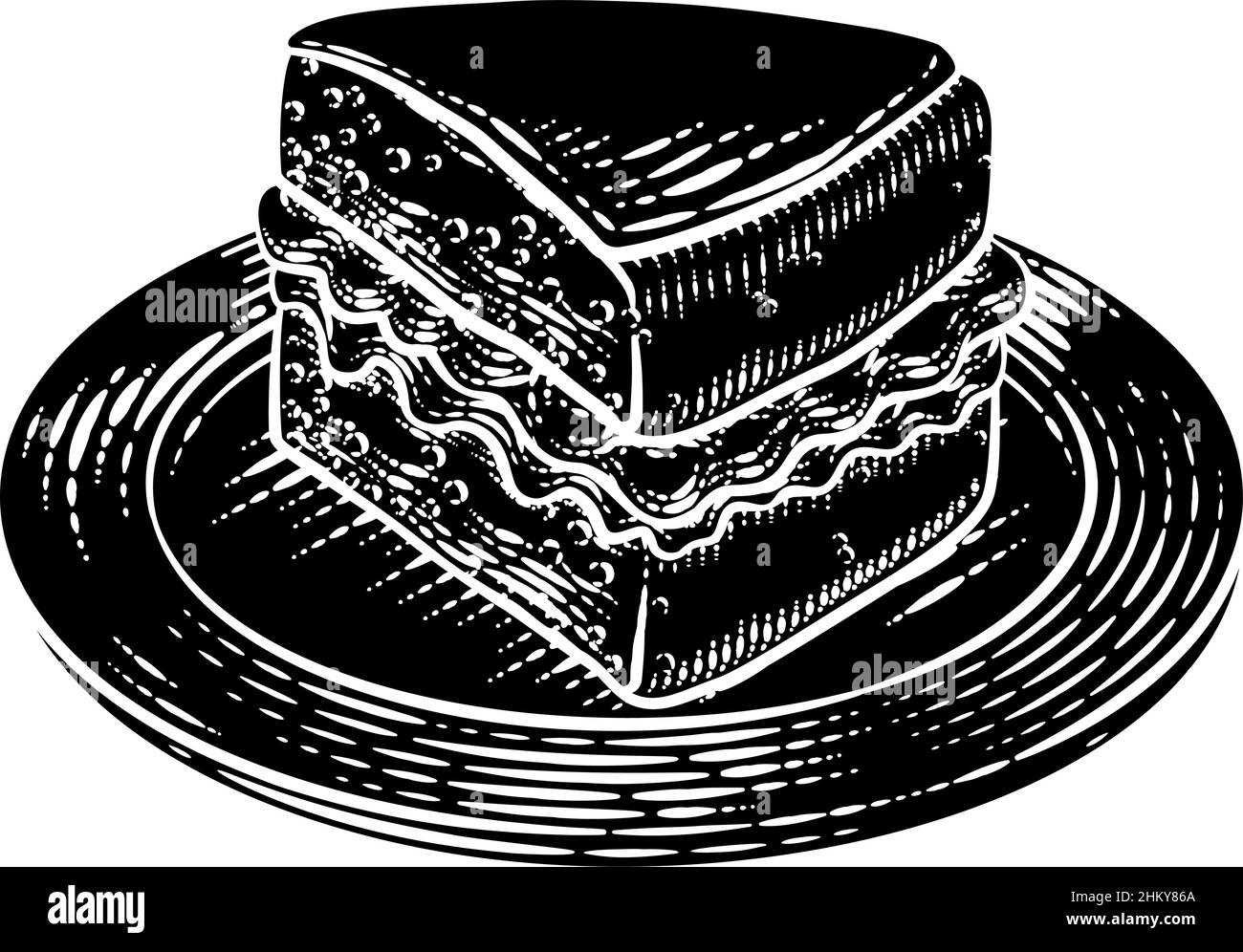 Torta Sponge marmellata di fette Crema Woodcut disegno Illustrazione Vettoriale