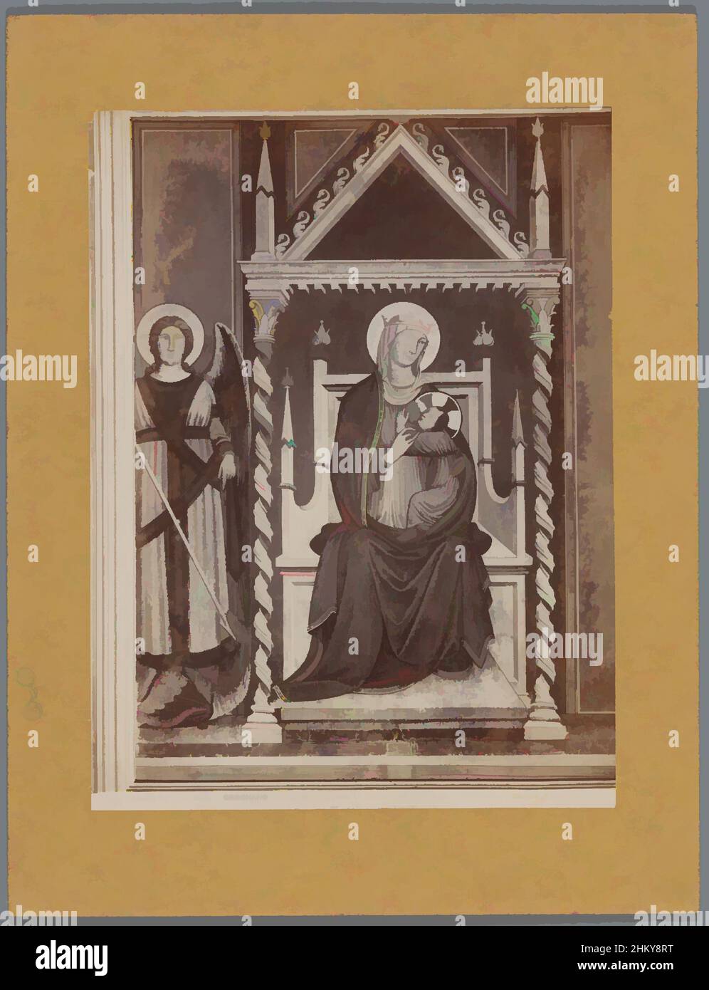 Arte ispirata alla fotoreproduzione di un dipinto di L. Memmi, raffigurante Maria col Bambino e l'Arcangelo Michele, S. GIMIGNANO - Chiesa di S. Agostino. La Madonna col divin Figlio e l'Arcangiolo S. Michele., Alinari, Lippo Memmi, Chiesa di Sant'Agostino, c. 1875 - c. 1900, cartone, opere classiche modernizzate da Artotop con un tuffo di modernità. Forme, colore e valore, impatto visivo accattivante sulle emozioni artistiche attraverso la libertà delle opere d'arte in modo contemporaneo. Un messaggio senza tempo che persegue una nuova direzione selvaggiamente creativa. Artisti che si rivolgono al supporto digitale e creano l'NFT Artotop Foto Stock