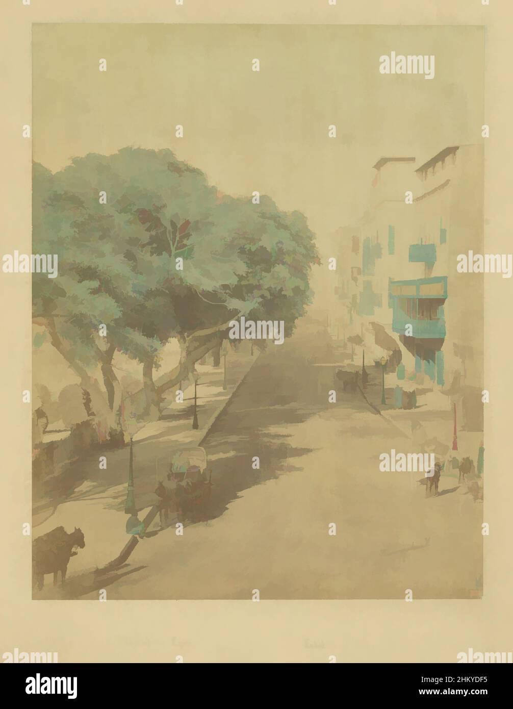 Arte ispirata dalla vista sulla strada nel distretto di Azbakeya del Cairo, Esbekiéh au Caire, Esbekieh al Cairo, Wilhelm Hammerschmidt, Cairo, 1860 - 1869, carta, cartone, stampa albume, altezza 271 mm x larghezza 212 mm altezza 378 mm x larghezza 325 mm, opere classiche modernizzate da Artotop con un tocco di modernità. Forme, colore e valore, impatto visivo accattivante sulle emozioni artistiche attraverso la libertà delle opere d'arte in modo contemporaneo. Un messaggio senza tempo che persegue una nuova direzione selvaggiamente creativa. Artisti che si rivolgono al supporto digitale e creano l'NFT Artotop Foto Stock