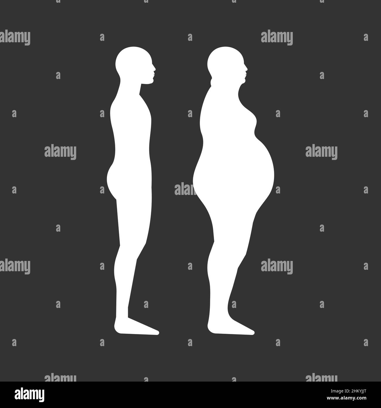 Stadi di obesità dell'uomo. Silhouette di persona con età diversa da sottile a sovrappeso. Simbolo di sovrappeso. Illustrazione vettoriale Illustrazione Vettoriale