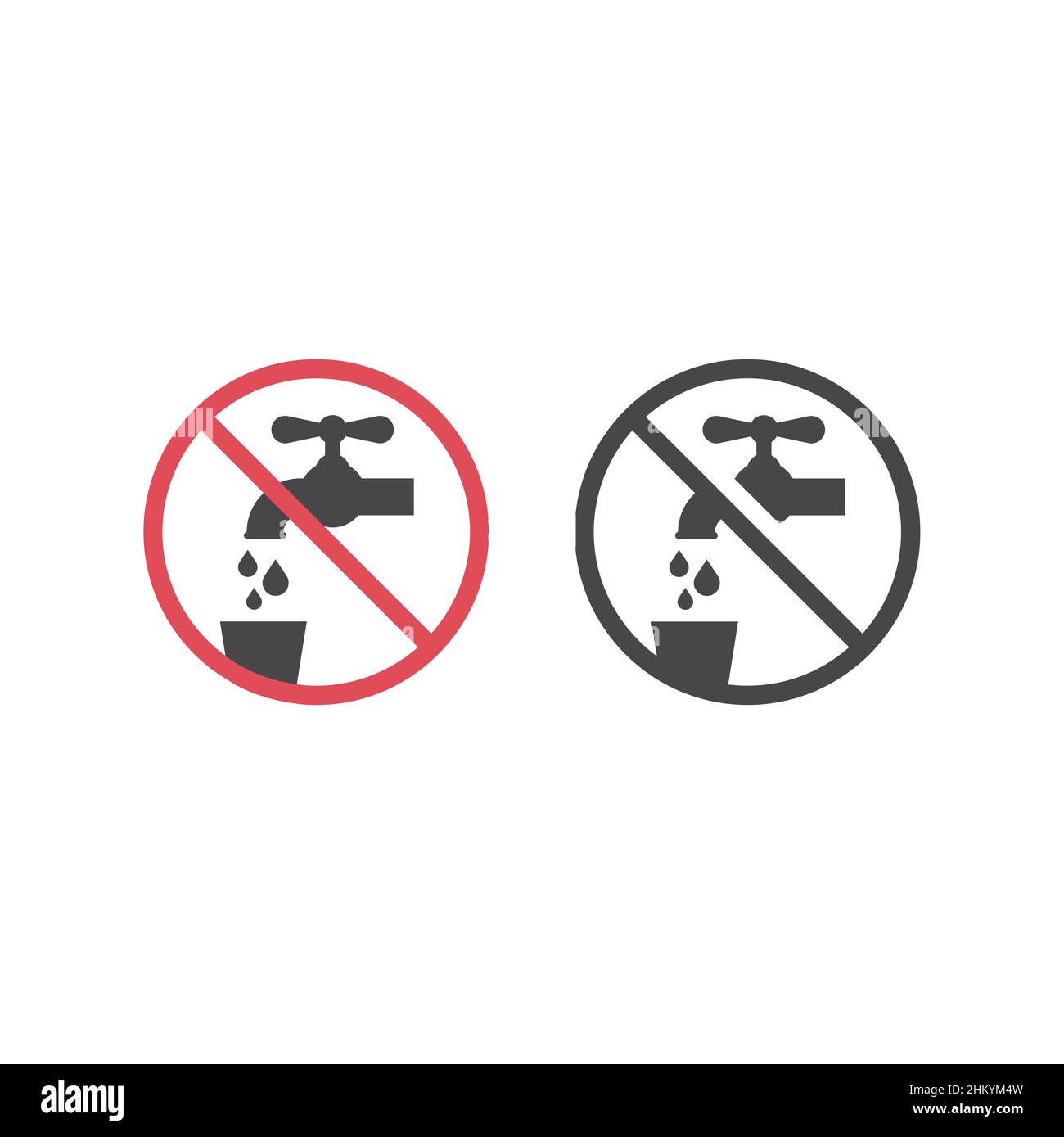 Nessun segno di divieto di bere e bere acqua. Non bere l'icona del vettore riempito d'acqua. Illustrazione Vettoriale