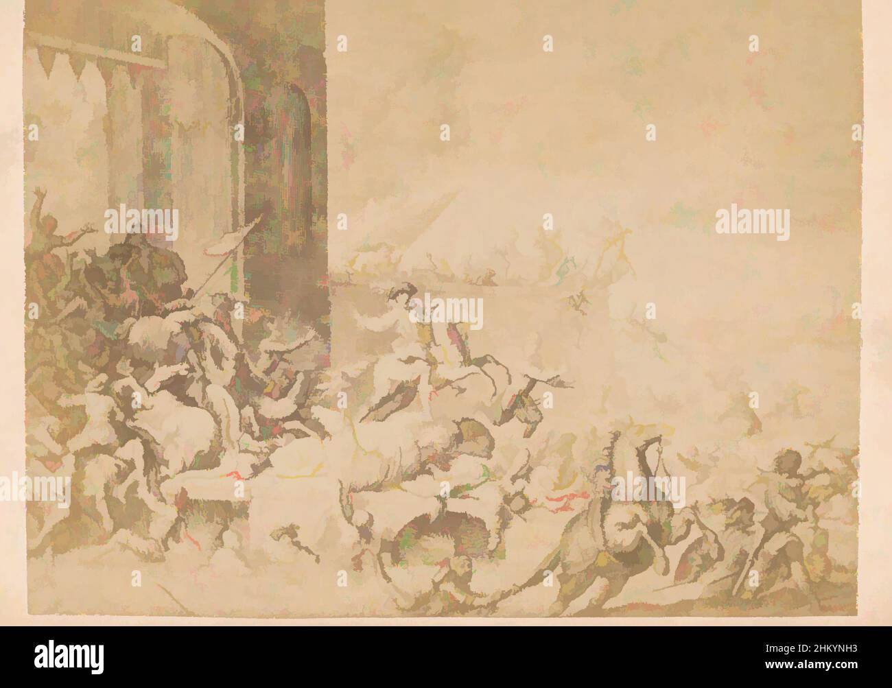 Arte ispirata dalla fotoreproduzione di un'incisione dell'attacco ad Anversa da parte del duca d'Angiò nel 1583, Olanda, 1850 - 1900, supporto fotografico, cartone, Stampa albume, altezza 60 mm x larghezza 80 mm altezza 62 mm x larghezza 106 mm, opere classiche modernizzate da Artotop con un tocco di modernità. Forme, colore e valore, impatto visivo accattivante sulle emozioni artistiche attraverso la libertà delle opere d'arte in modo contemporaneo. Un messaggio senza tempo che persegue una nuova direzione selvaggiamente creativa. Artisti che si rivolgono al supporto digitale e creano l'NFT Artotop Foto Stock