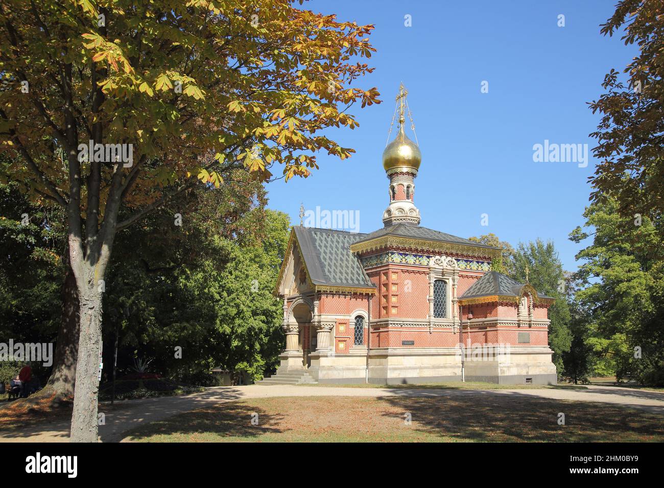 Cappella ortodossa russa nel Kurpark a Bad Homburg, Assia, Germania Foto Stock