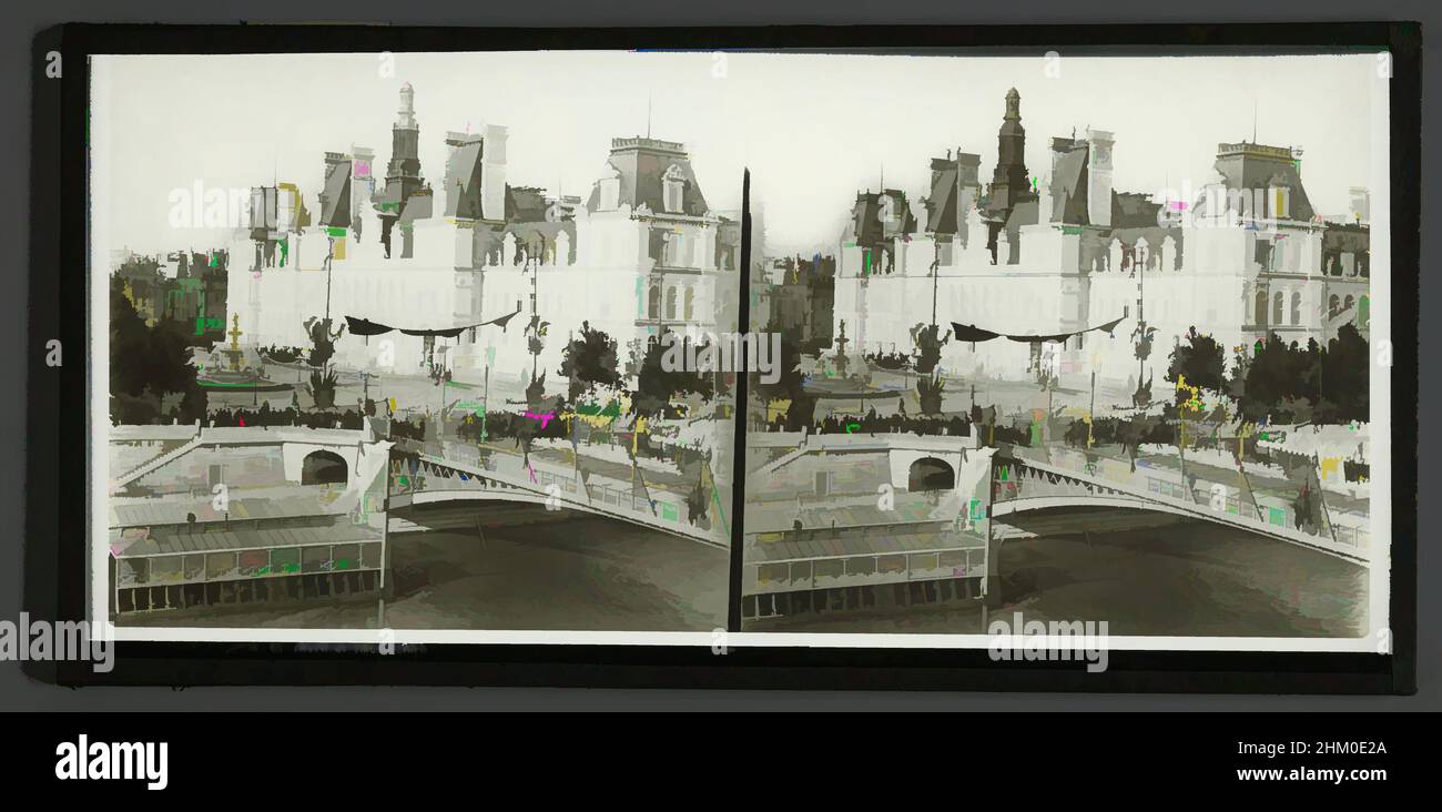 Art Inspired by View of the City Hall of Paris, France, Hotel-de-Ville de Paris, Paris, 1856 - 1890, Vetro, zegel rand:, scivolo, altezza 84 mm x larghezza 170 mm, opere classiche modernizzate da Artotop con un tocco di modernità. Forme, colore e valore, impatto visivo accattivante sulle emozioni artistiche attraverso la libertà delle opere d'arte in modo contemporaneo. Un messaggio senza tempo che persegue una nuova direzione selvaggiamente creativa. Artisti che si rivolgono al supporto digitale e creano l'NFT Artotop Foto Stock