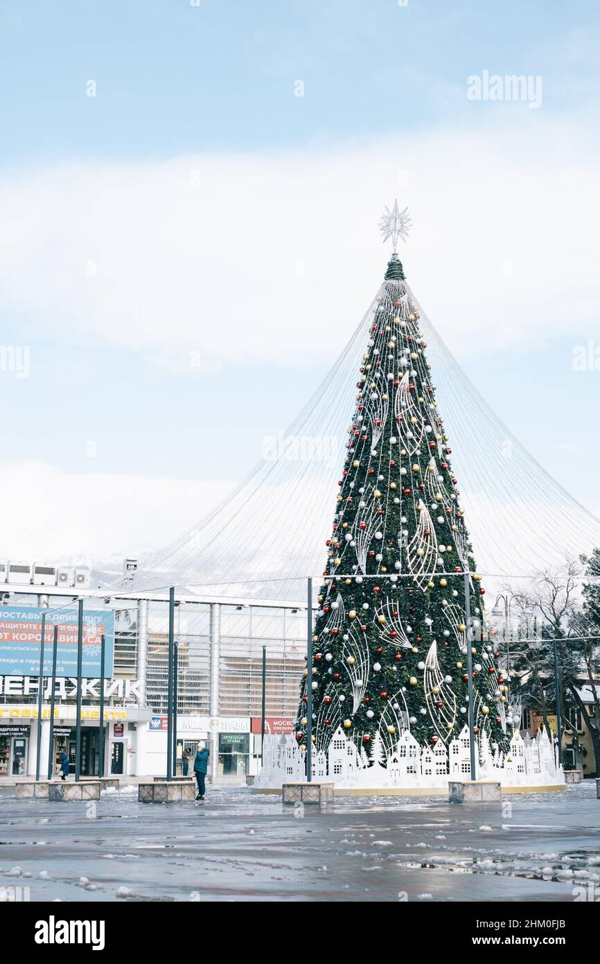 Albero di Capodanno sulla piazza centrale della città. Foto Stock