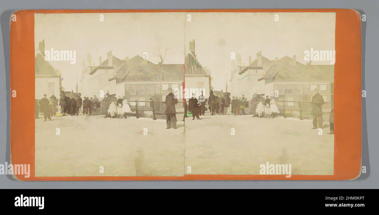 Arte ispirata al paesaggio urbano con persone su un ponte, 1868 - 1890, cartone, carta, stampa albume, Altezza 86 mm x larghezza 177 mm, opere classiche modernizzate da Artotop con un tocco di modernità. Forme, colore e valore, impatto visivo accattivante sulle emozioni artistiche attraverso la libertà delle opere d'arte in modo contemporaneo. Un messaggio senza tempo che persegue una nuova direzione selvaggiamente creativa. Artisti che si rivolgono al supporto digitale e creano l'NFT Artotop Foto Stock