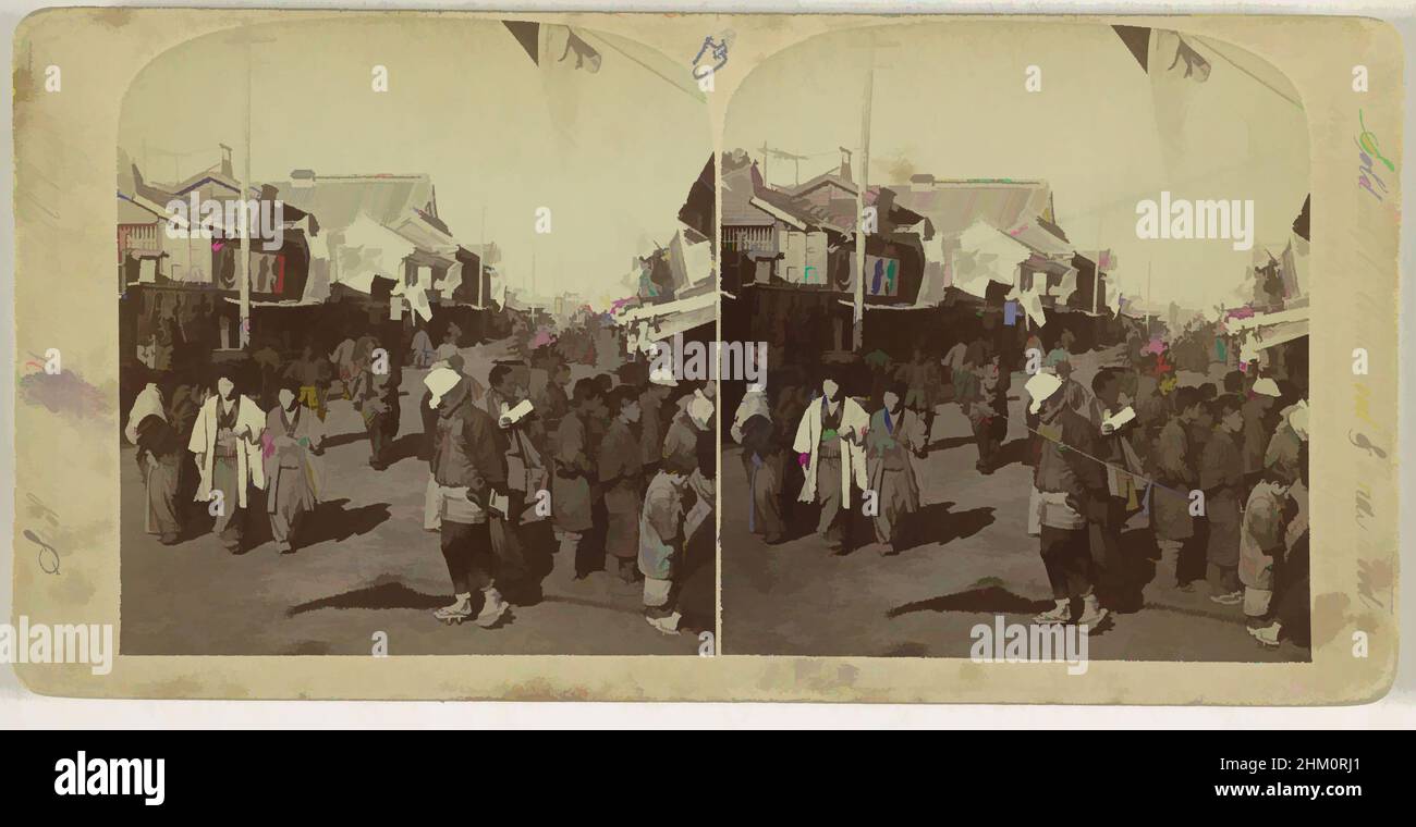 Art Inspired by View of a Street in Isezakichō, Yokohama, Isezakicho, The Bowery of Yokohama, Giappone, editore: Strohmeyer & Wyman, Isezakichō, editore: New York (città), editore: New York (città), 1896, cartone, carta, stampa albume, Altezza 89 mm x larghezza 178 mm, opere classiche modernizzate da Artotop con un tocco di modernità. Forme, colore e valore, impatto visivo accattivante sulle emozioni artistiche attraverso la libertà delle opere d'arte in modo contemporaneo. Un messaggio senza tempo che persegue una nuova direzione selvaggiamente creativa. Artisti che si rivolgono al supporto digitale e creano l'NFT Artotop Foto Stock