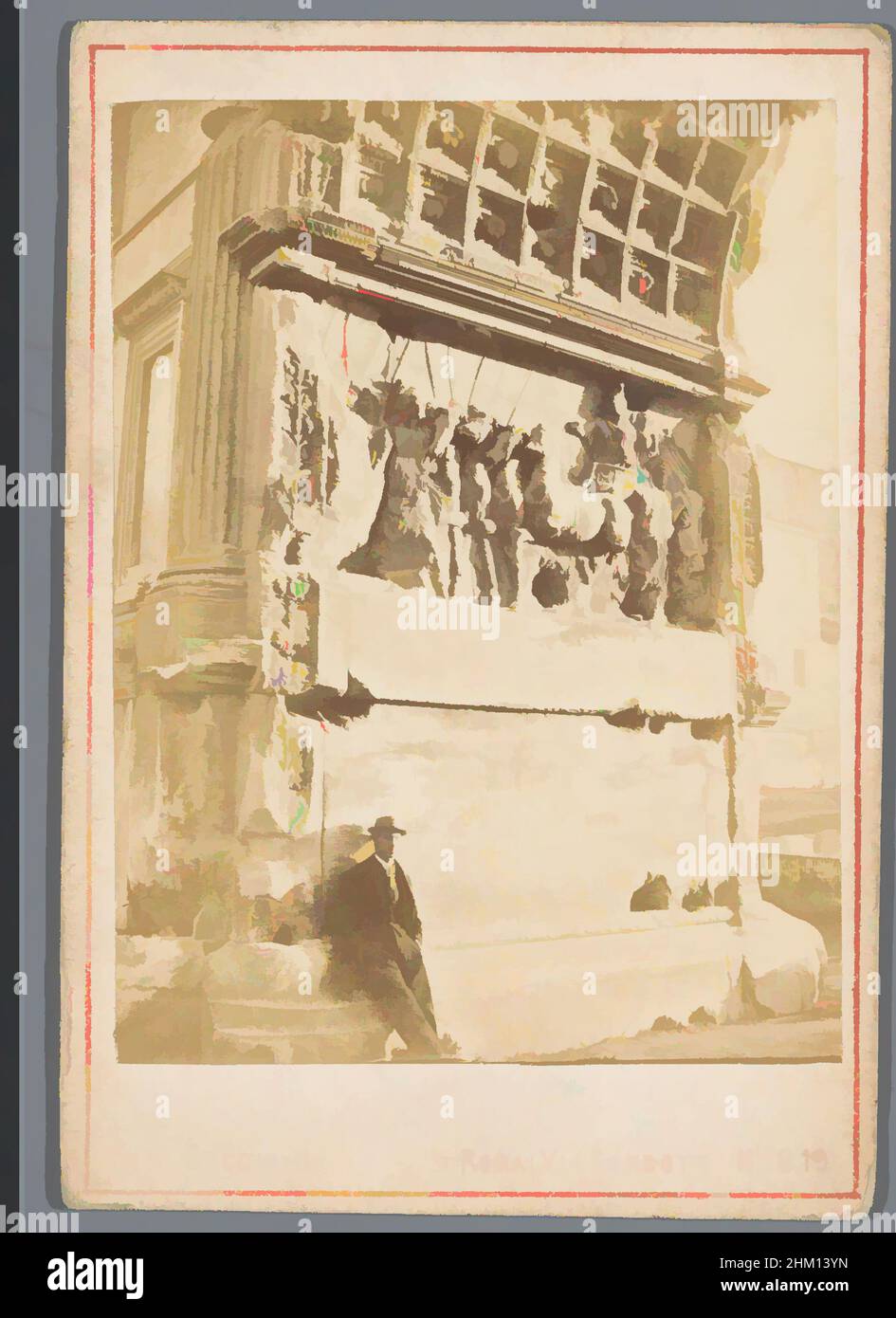 Arte ispirata al rilievo nell'Arco di Tito, Roma: Tito come triomfatore, Arco di Trionfo di Tito, Tomasso Cuccioni, Roma, 1855 - 1885, cartone, Carta, stampa albume, altezza 100 mm x larghezza 69 mm, opere classiche modernizzate da Artotop con un tocco di modernità. Forme, colore e valore, impatto visivo accattivante sulle emozioni artistiche attraverso la libertà delle opere d'arte in modo contemporaneo. Un messaggio senza tempo che persegue una nuova direzione selvaggiamente creativa. Artisti che si rivolgono al supporto digitale e creano l'NFT Artotop Foto Stock