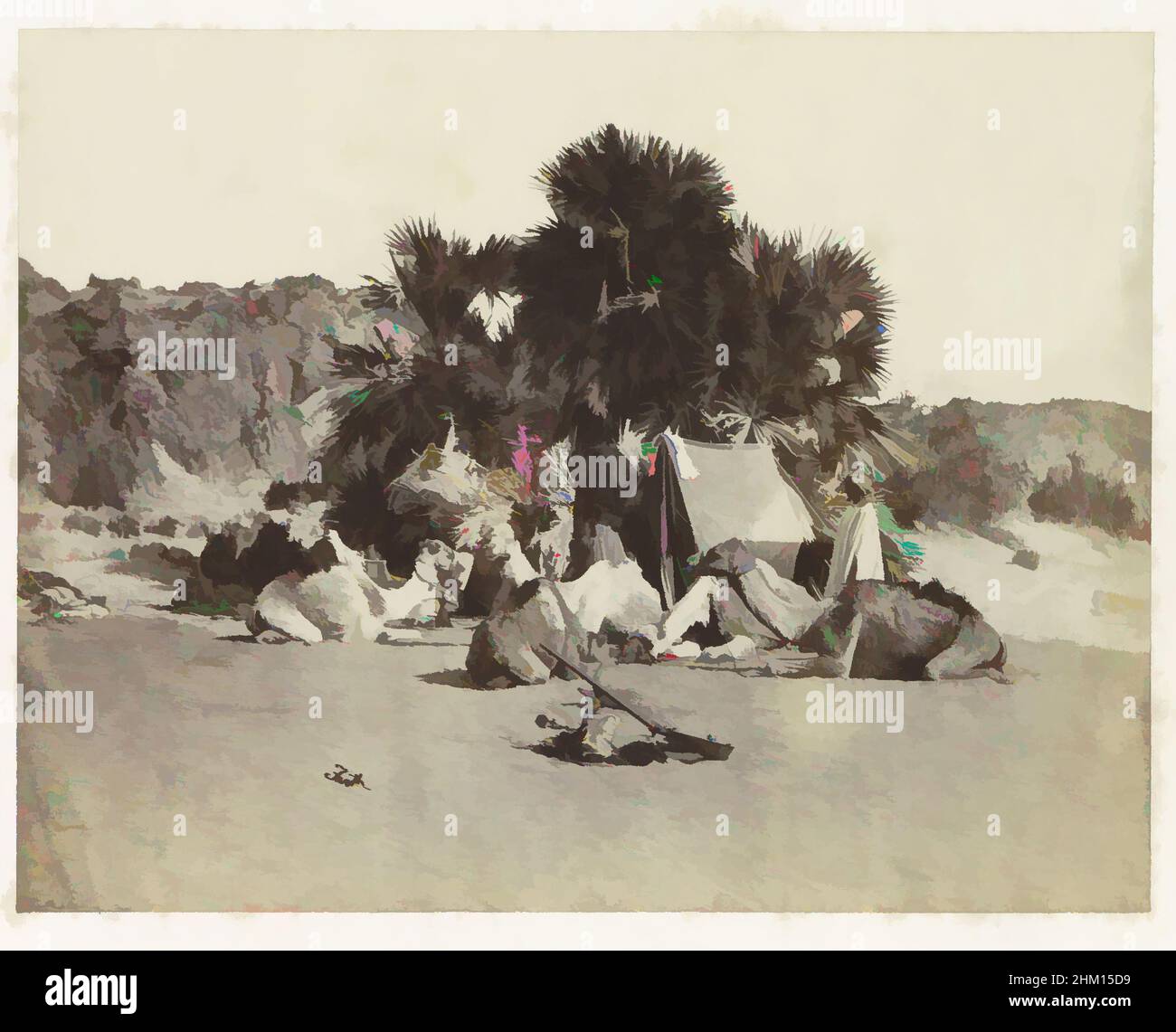 Arte ispirata da Encampment in Etiopia, un accampamento in Etiopia, Francis Frith, Ethiopië, c.. 1856 - in o prima di c.. 1859, carta, stampa albume, altezza 125 mm x larghezza 161 mm, opere classiche modernizzate da Artotop con un tocco di modernità. Forme, colore e valore, impatto visivo accattivante sulle emozioni artistiche attraverso la libertà delle opere d'arte in modo contemporaneo. Un messaggio senza tempo che persegue una nuova direzione selvaggiamente creativa. Artisti che si rivolgono al supporto digitale e creano l'NFT Artotop Foto Stock