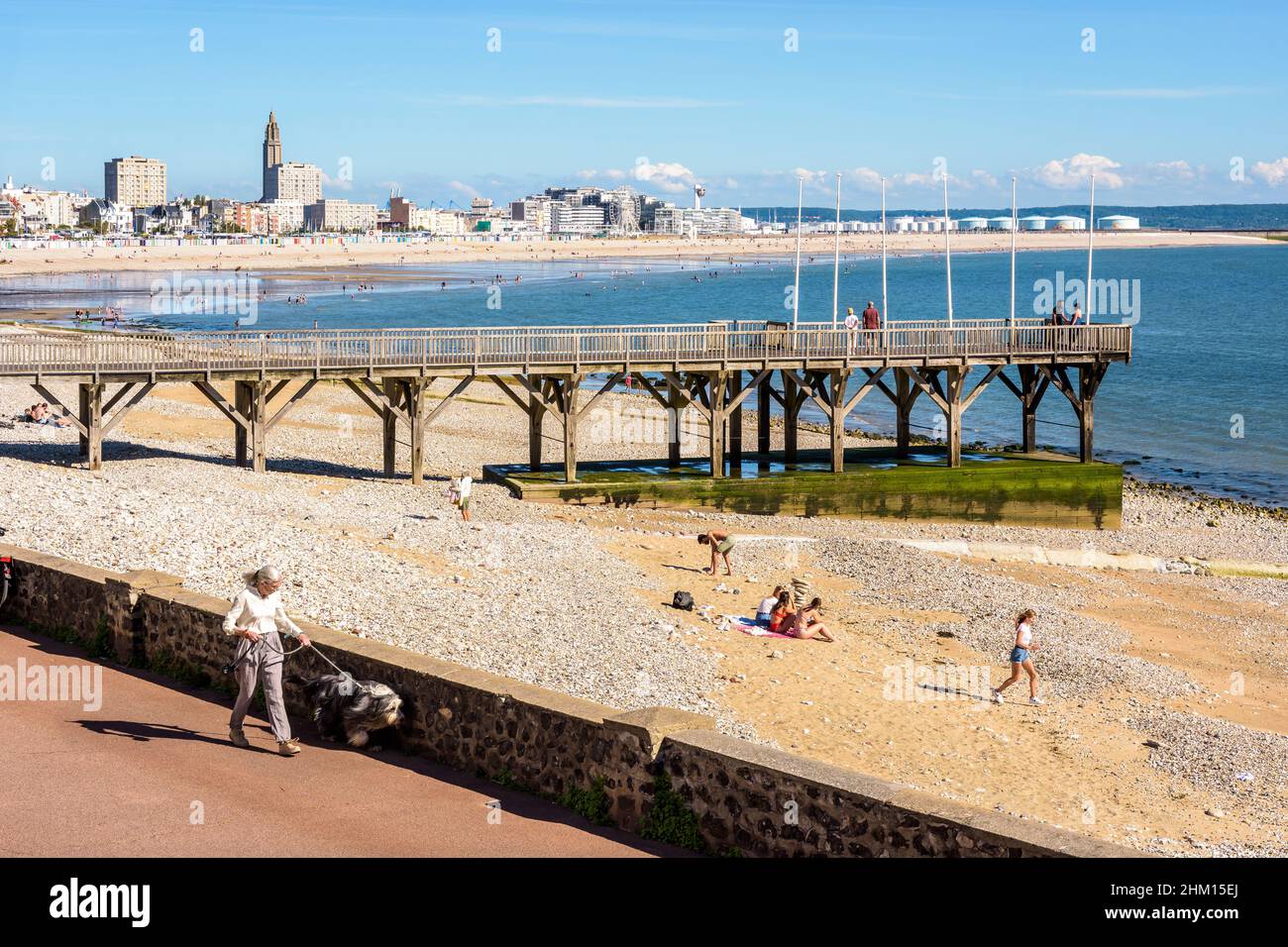 Molo di legno a Sainte-Adresse, Francia. Foto Stock