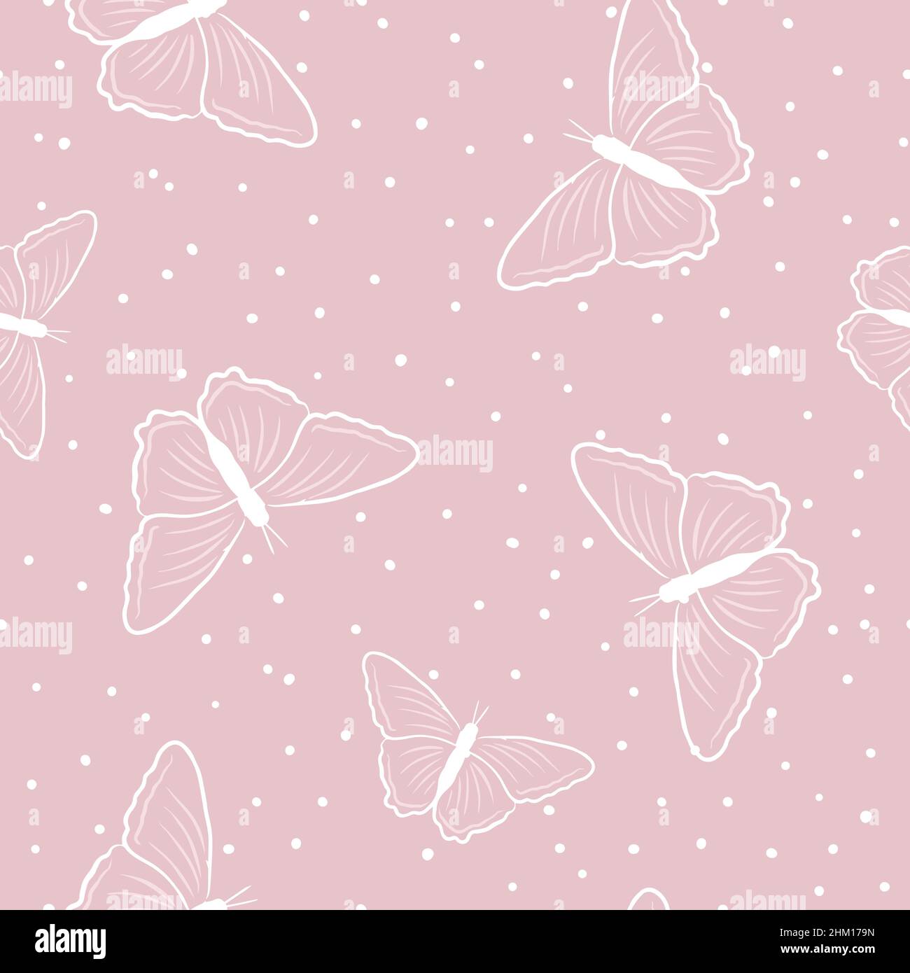 Modello a farfalla senza cuciture in stile doodles su sfondo rosa. Illustrazione vettoriale delle farfalle per il vostro disegno. Illustrazione Vettoriale