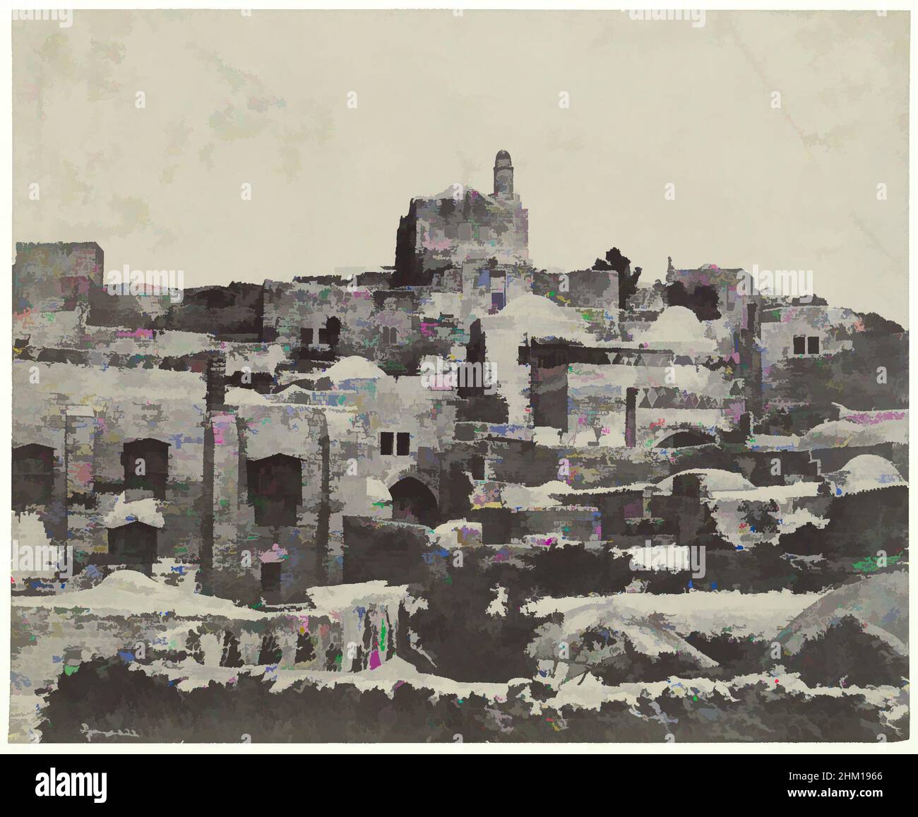 Arte ispirata da View of Jerusalem, Palestina. Jérusalem, quartier occidental, Egitto, Nubia, Palestina e Sirie. Dessins photographiques (titolo della serie), Maxime Du Camp, stampante: Louis-Désiré Blanquart-Evrard, Jeruzalem, stampante: Lille, Editore: Paris, 1849 - 1851, carta, cartone, opere classiche modernizzate da Artotop con un tuffo di modernità. Forme, colore e valore, impatto visivo accattivante sulle emozioni artistiche attraverso la libertà delle opere d'arte in modo contemporaneo. Un messaggio senza tempo che persegue una nuova direzione selvaggiamente creativa. Artisti che si rivolgono al supporto digitale e creano l'NFT Artotop Foto Stock