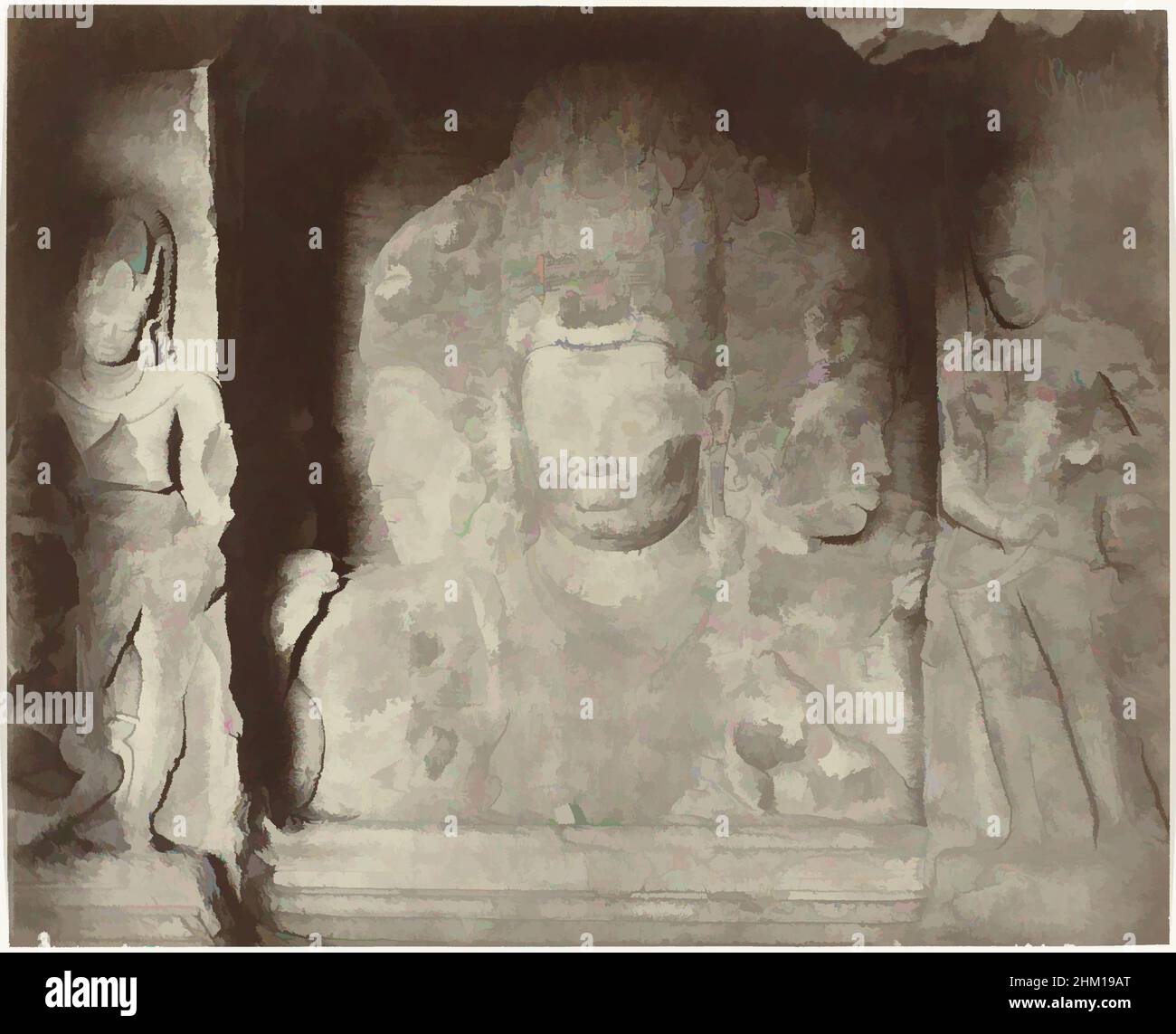 Arte ispirata dal rilievo che mostra Sadashiva nella grotta di Shiva a Elephanta vicino Mumbai, India, questo rilievo si trova all'ingresso delle grotte di Elephanta e raffigura Shiva in tre forme. A sinistra c'è l'Aghora che espelle energie negative con le sue espressioni facciali arrabbiate. Tatpurusa, opere classiche modernizzate da Artotop con un tuffo di modernità. Forme, colore e valore, impatto visivo accattivante sulle emozioni artistiche attraverso la libertà delle opere d'arte in modo contemporaneo. Un messaggio senza tempo che persegue una nuova direzione selvaggiamente creativa. Artisti che si rivolgono al supporto digitale e creano l'NFT Artotop Foto Stock