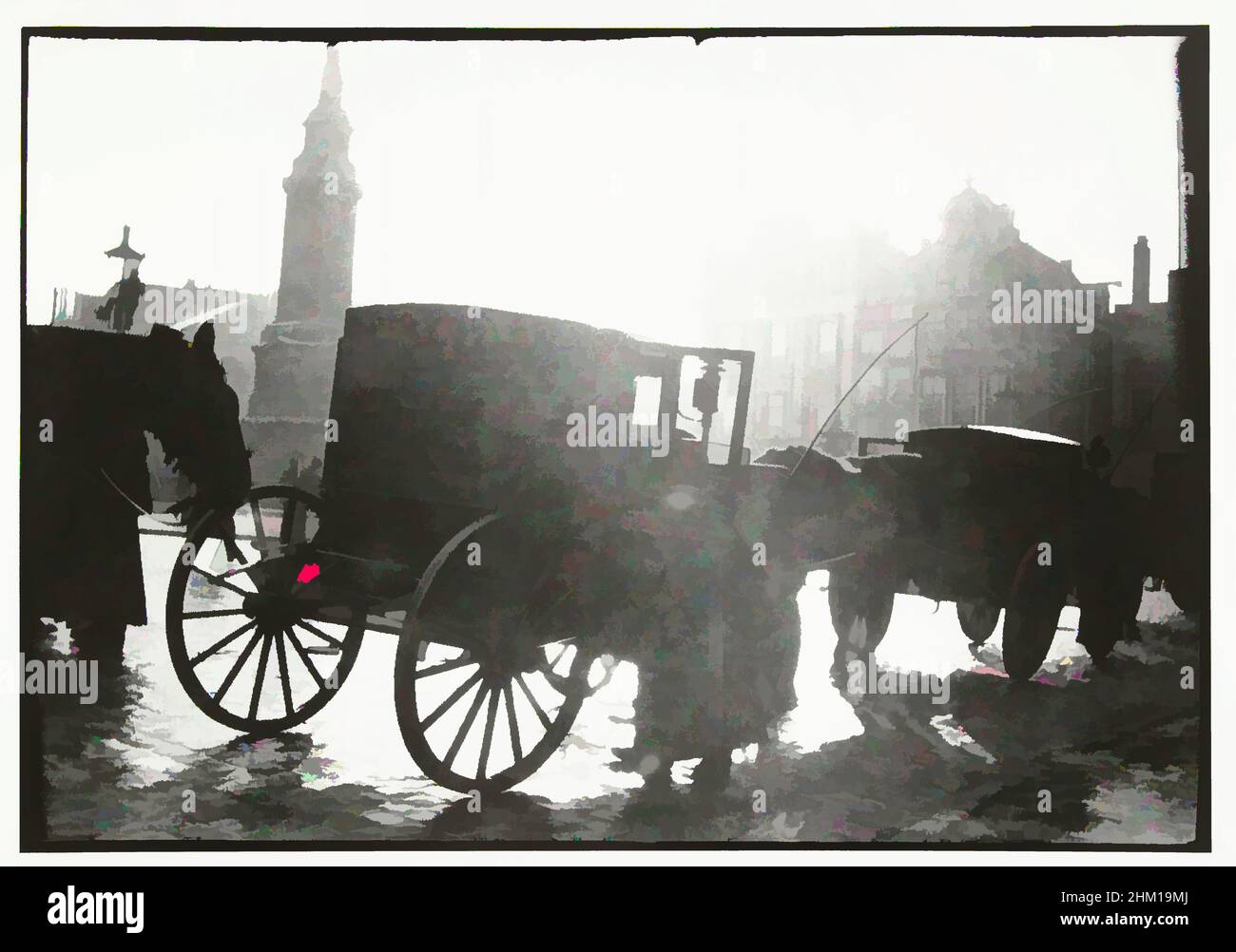 Arte ispirata da carrozze in Piazza Dam ad Amsterdam, sullo sfondo la statua De eendracht o Naatje in Piazza Dam, George Hendrik Breitner, stampante: Harm Botman, Amsterdam, stampante: Olanda, c. 1890 - c. 1910, carta, stampa argento gelatina, altezza 505 mm x larghezza 403 mm altezza 400, opere classiche modernizzate da Artotop con un tocco di modernità. Forme, colore e valore, impatto visivo accattivante sulle emozioni artistiche attraverso la libertà delle opere d'arte in modo contemporaneo. Un messaggio senza tempo che persegue una nuova direzione selvaggiamente creativa. Artisti che si rivolgono al supporto digitale e creano l'NFT Artotop Foto Stock