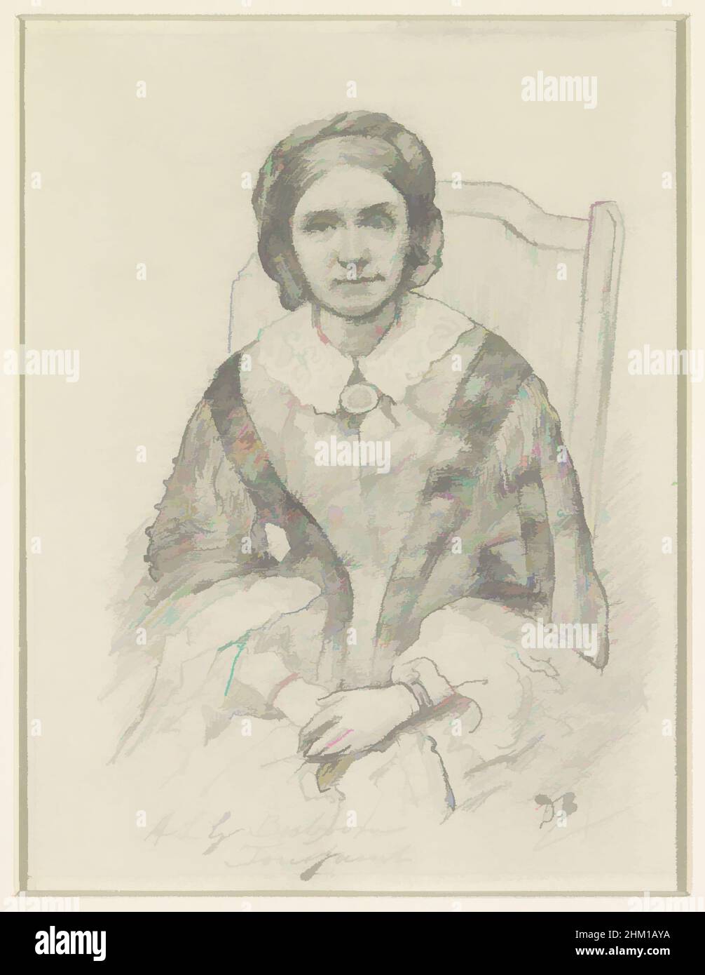 Arte ispirata dal Ritratto della scrittrice Anna Louise Geertruida Bosboom-Toussaint, disegnatrice: David Bles, 1854, carta, matita, Altezza 227 mm x larghezza 177 mm, opere classiche modernizzate da Artotop con un tocco di modernità. Forme, colore e valore, impatto visivo accattivante sulle emozioni artistiche attraverso la libertà delle opere d'arte in modo contemporaneo. Un messaggio senza tempo che persegue una nuova direzione selvaggiamente creativa. Artisti che si rivolgono al supporto digitale e creano l'NFT Artotop Foto Stock