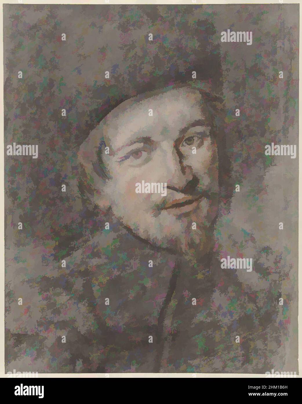 Arte ispirata dal Ritratto di Isaac Abrahamsz massa, disegnatore: Pieter Louw, dopo: Frans Hals, 1735 - 1800, carta, gesso, altezza 373 mm x larghezza 299 mm, opere classiche modernizzate da Artotop con un tocco di modernità. Forme, colore e valore, impatto visivo accattivante sulle emozioni artistiche attraverso la libertà delle opere d'arte in modo contemporaneo. Un messaggio senza tempo che persegue una nuova direzione selvaggiamente creativa. Artisti che si rivolgono al supporto digitale e creano l'NFT Artotop Foto Stock