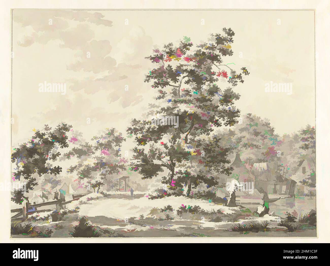 Arte ispirata al paesaggio con due pescatori sulla destra, disegnatore: Jan Bruyn, 1779, carta, inchiostro, Penna, pennello, altezza 215 mm x larghezza 288 mm, opere classiche modernizzate da Artotop con un tocco di modernità. Forme, colore e valore, impatto visivo accattivante sulle emozioni artistiche attraverso la libertà delle opere d'arte in modo contemporaneo. Un messaggio senza tempo che persegue una nuova direzione selvaggiamente creativa. Artisti che si rivolgono al supporto digitale e creano l'NFT Artotop Foto Stock