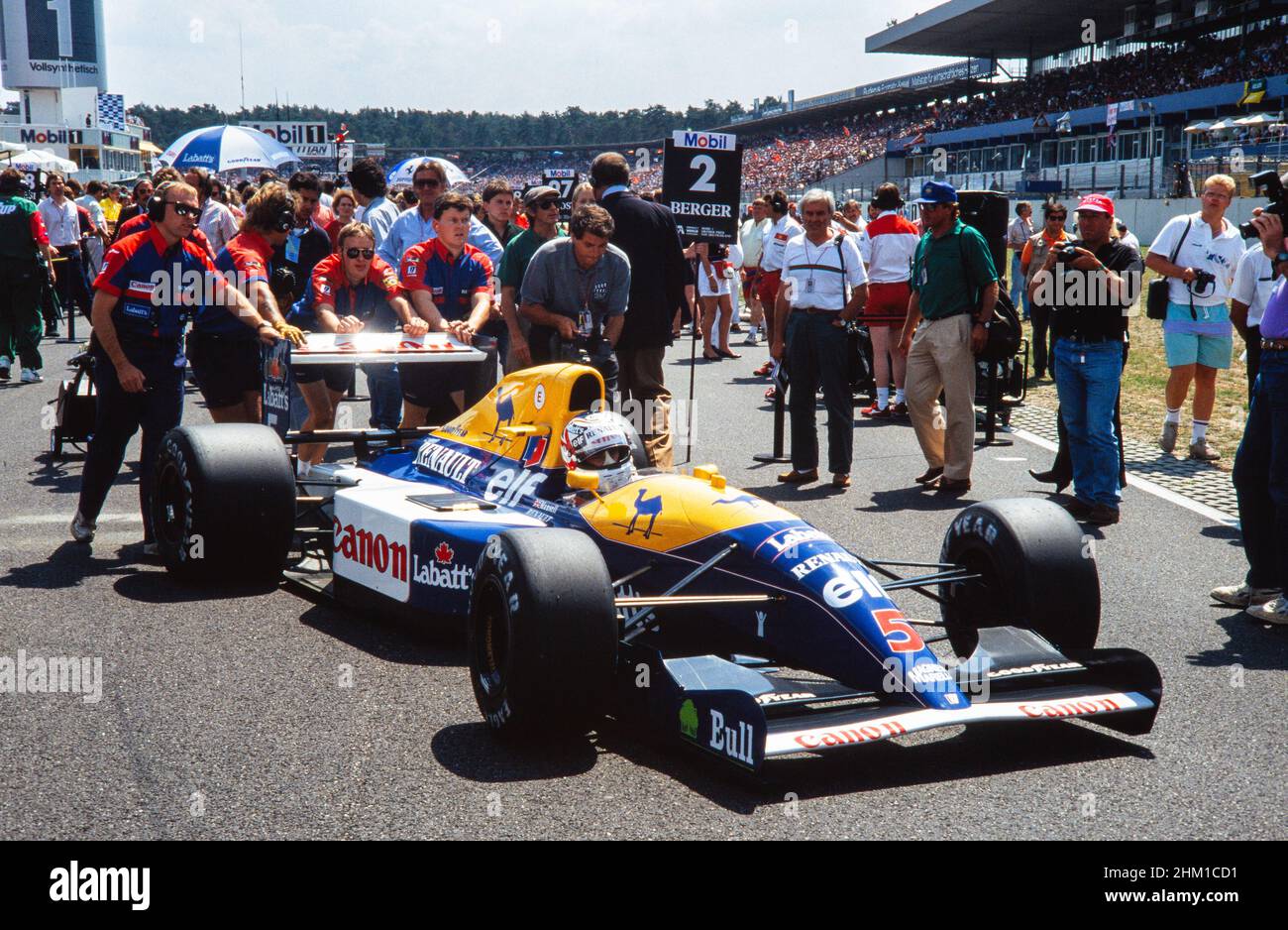 Nigel Mansell, Formula 1, Gran Premio di Germania al Hockenheimring il 28 luglio 1991, Team Williams-Renault, CAR FW14, motore Renault RS3 3,5 Foto Stock