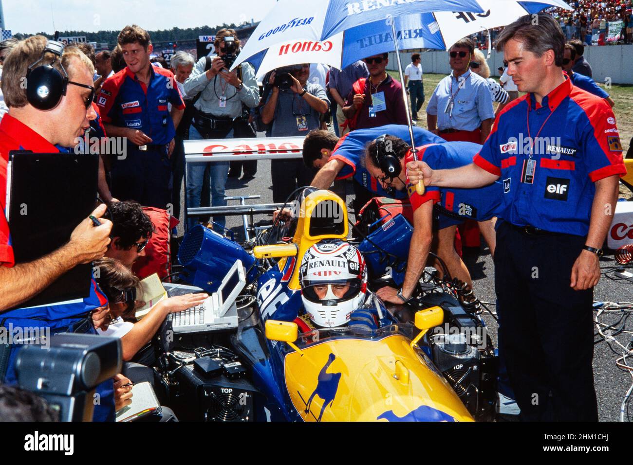 Nigel Mansell, Formula 1, Gran Premio di Germania al Hockenheimring il 28 luglio 1991, Team Williams-Renault, CAR FW14, motore Renault RS3 3,5 Foto Stock