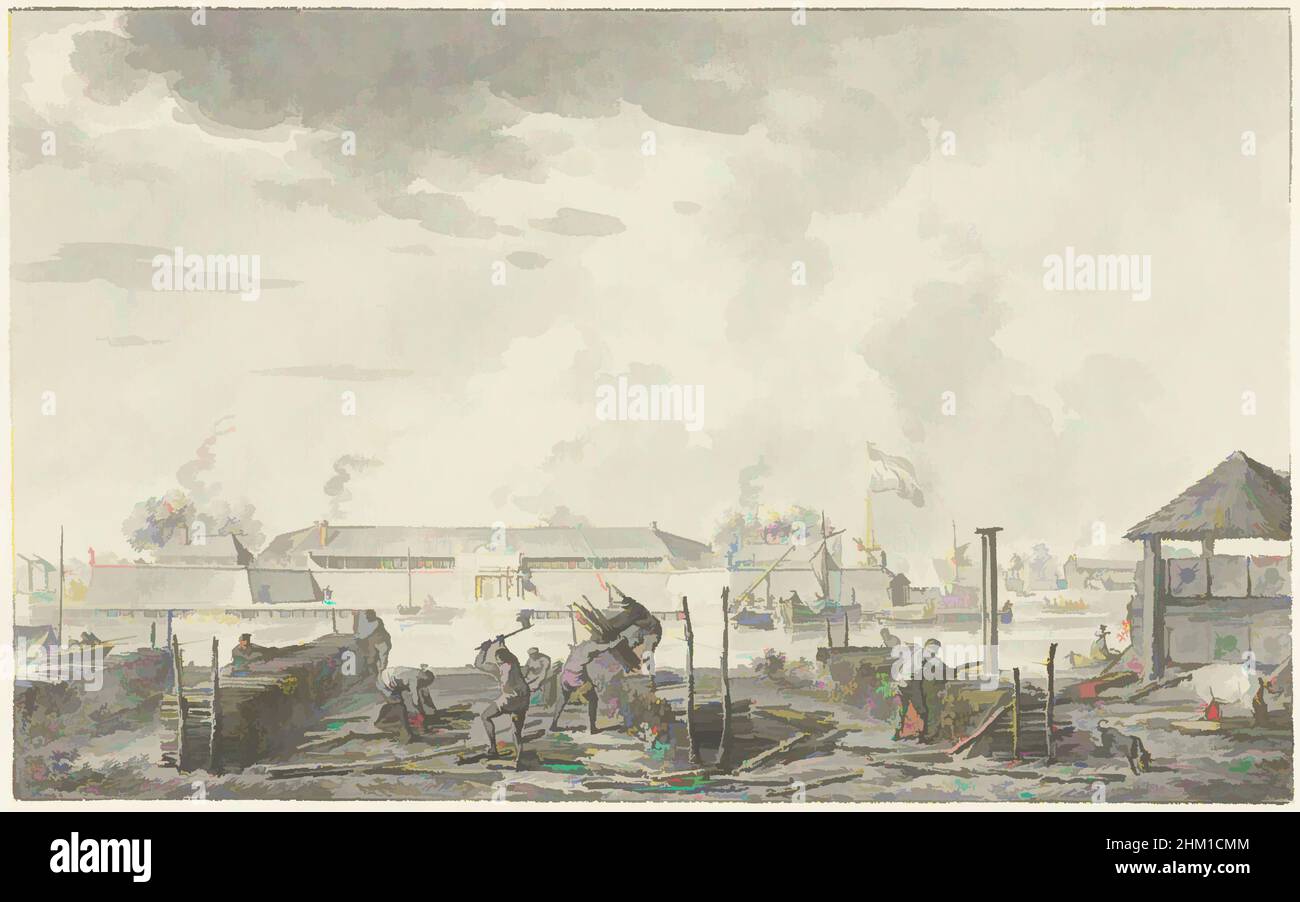 Arte ispirata al castello di Batavia, visto dal Houtkrap, disegnatore: Hendrik Kobell, 1761 - 1779, carta, gesso, Penna, pennello, altezza 179 mm x larghezza 288 mm, opere classiche modernizzate da Artotop con un tocco di modernità. Forme, colore e valore, impatto visivo accattivante sulle emozioni artistiche attraverso la libertà delle opere d'arte in modo contemporaneo. Un messaggio senza tempo che persegue una nuova direzione selvaggiamente creativa. Artisti che si rivolgono al supporto digitale e creano l'NFT Artotop Foto Stock