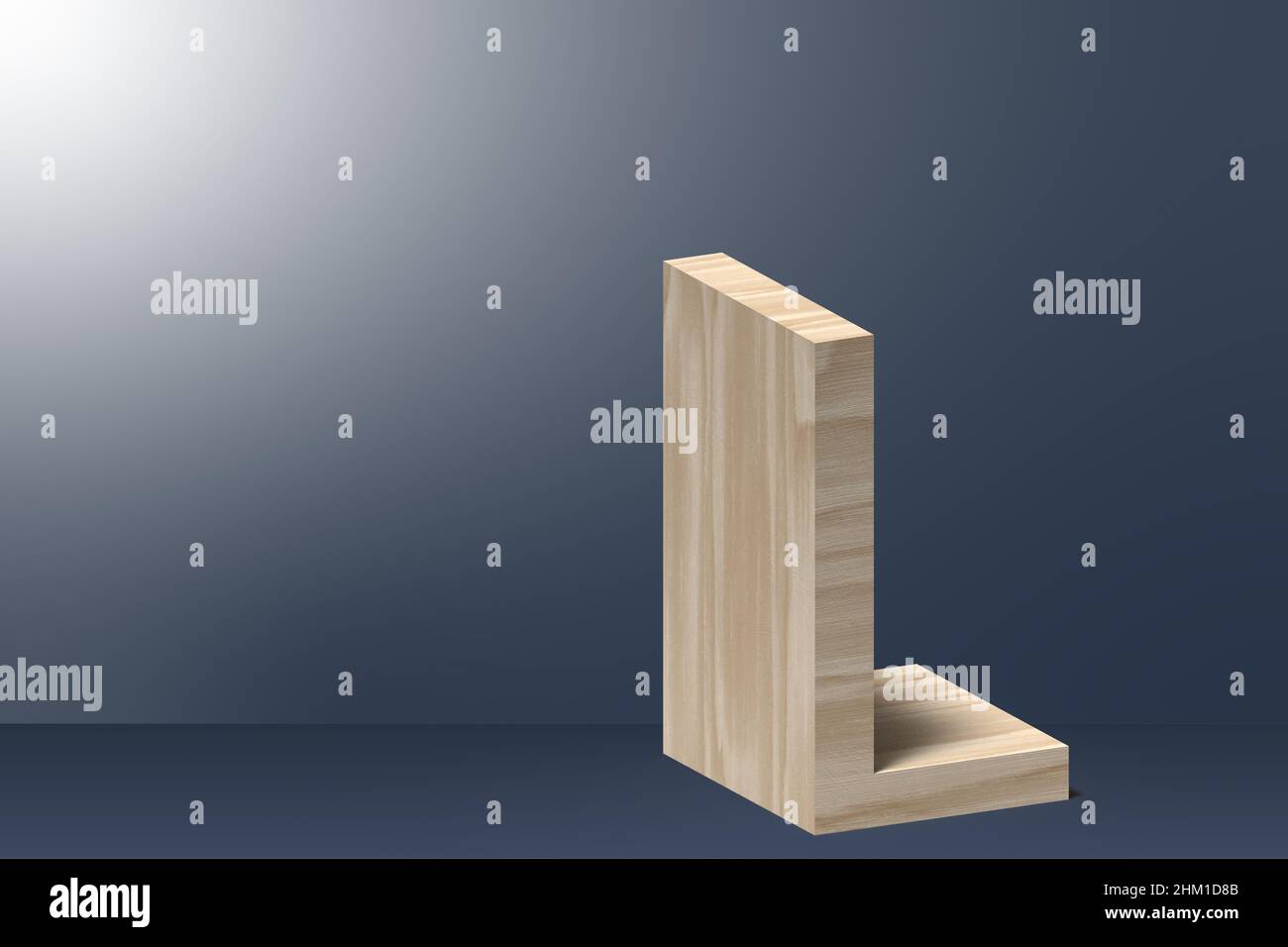 3D lettera L Illustrazione in compensato naturale su sfondo grigio brillante Foto Stock