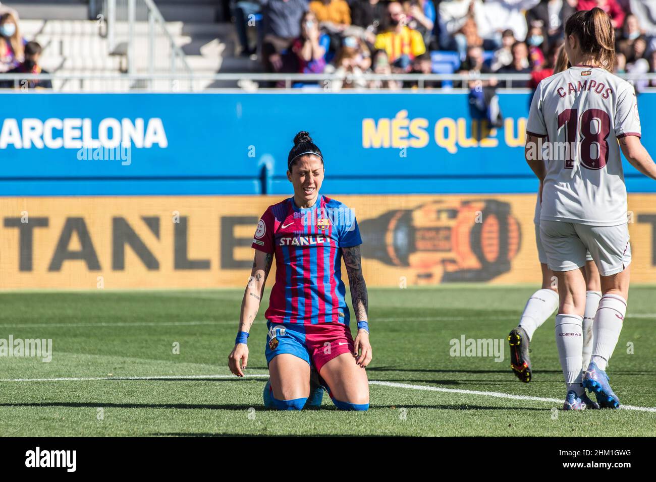 Barcellona, Spagna. 06th Feb 2022. Jenni Hermoso del FC Barcelona reagisce durante la partita Primera Iberdrola tra il FC Barcelona Femeni e SD Eibar Femenino all'Estadi Johan Cruyff. Punteggio finale; FC Barcelona Femeni 7:0 SD Eibar Femenino. (Foto di Thiago Prudencio/SOPA Images/Sipa USA) Credit: Sipa USA/Alamy Live News Foto Stock