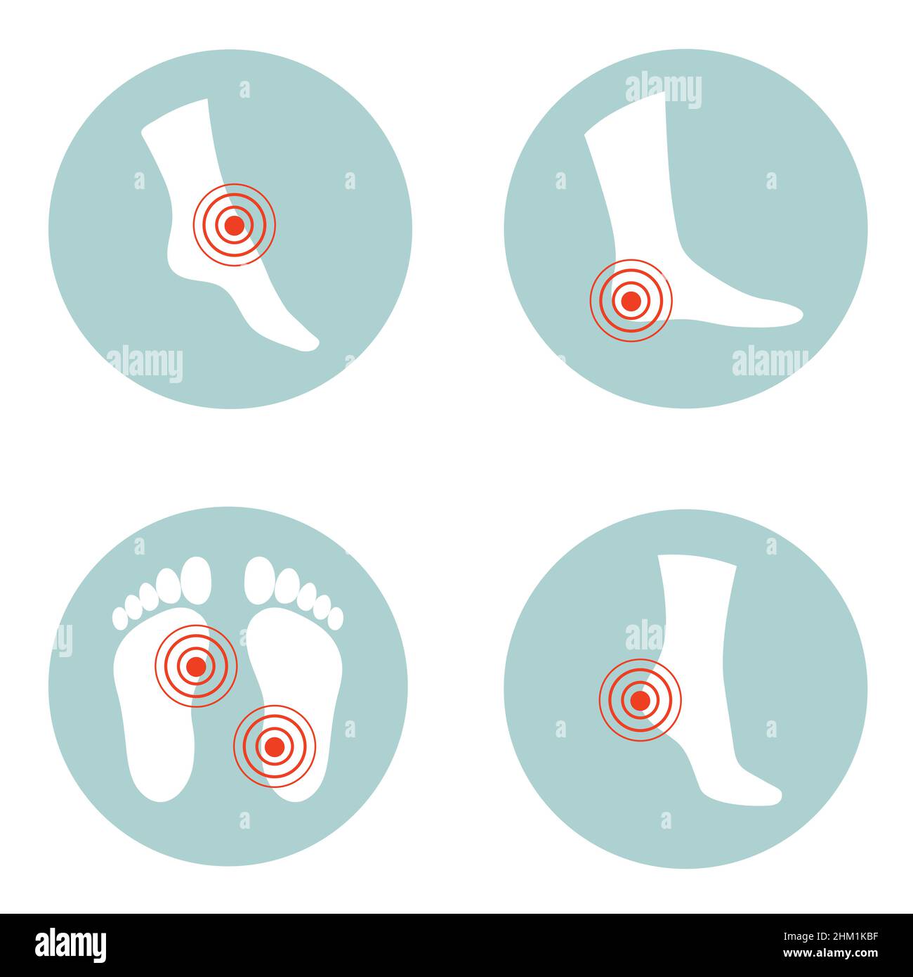 Design piatto di un concetto di assistenza sanitaria, dolore e lesioni nelle parti del corpo. La donna sta sentendo dolore nel piede, nella caviglia e nelle dita dei piedi. Illustrazione Vettoriale