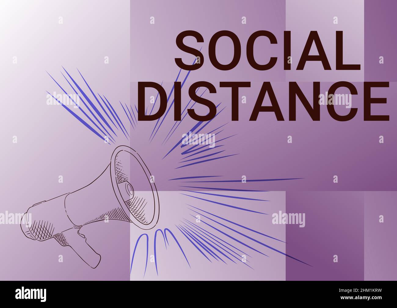 Visualizzazione concettuale distanza sociale. Business idea grado di accettazione di interazione generale di individui Illustrazione di Un forte megafono relatore Foto Stock