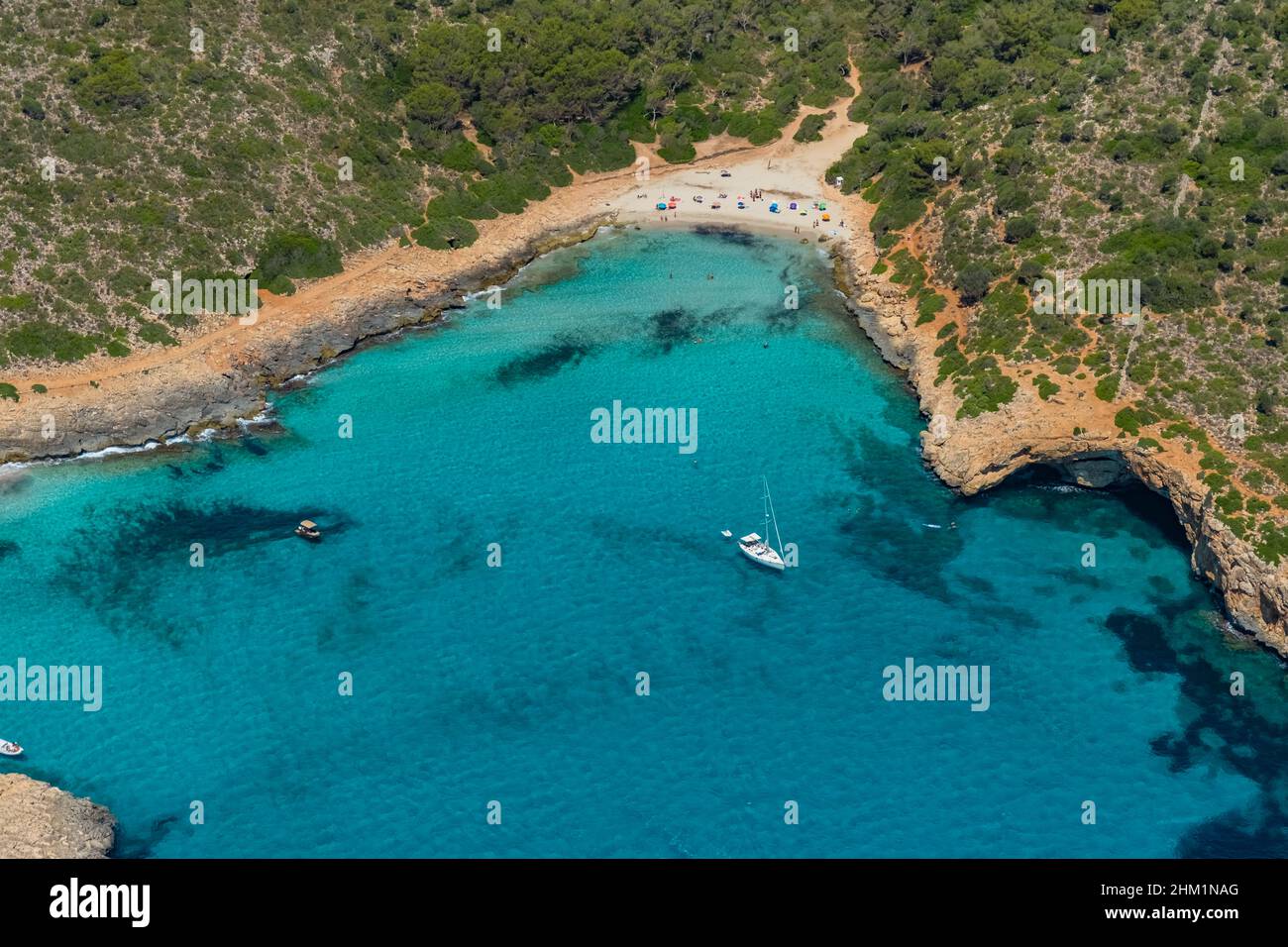 Veduta aerea, Cala Varques Bay and Beach, Punta de Llevant, Maiorca, Isole Baleari, Spagna, Bay, ES, Europa, fotografia aerea, fotografia aerea, Foto Stock