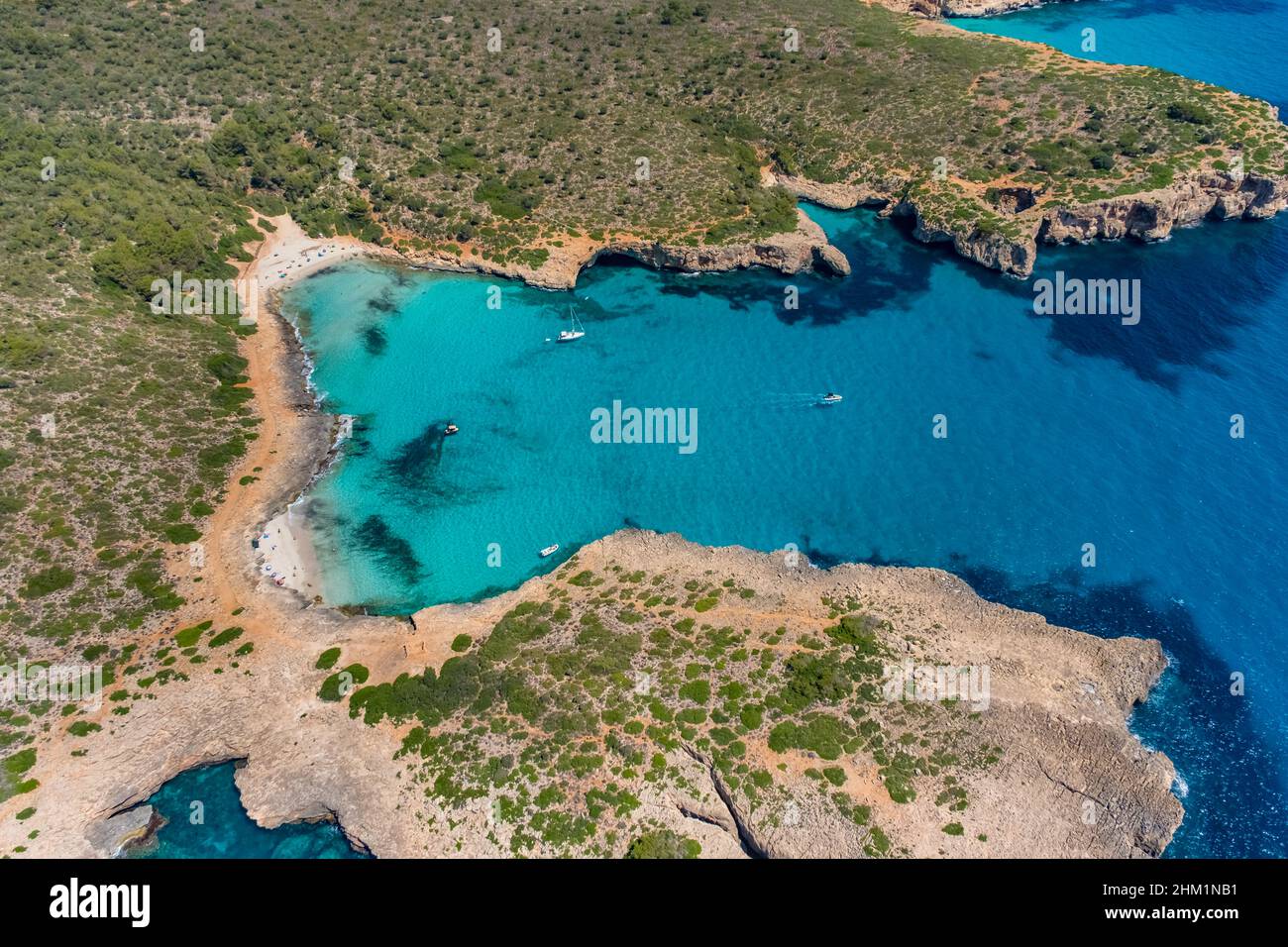 Veduta aerea, Cala Varques Bay and Beach, Punta de Llevant, Maiorca, Isole Baleari, Spagna, Bay, ES, Europa, fotografia aerea, fotografia aerea, Foto Stock