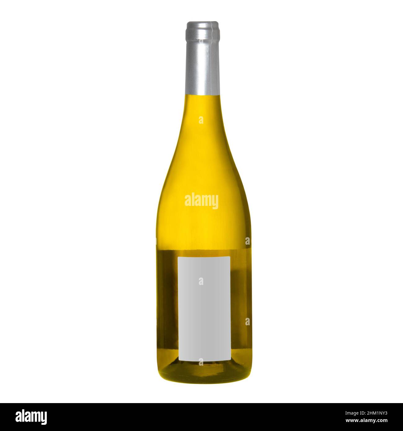 bottiglia di vino bianco con etichetta bianca isolata su sfondo bianco. Foto Stock