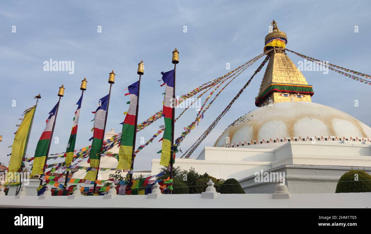 Boudha stupa, Kathmandu, Nepal. Boudhanath Stupa. Boudhanath chiamato anche Boudha è uno stupa a Kathmandu, Nepal. Foto Stock