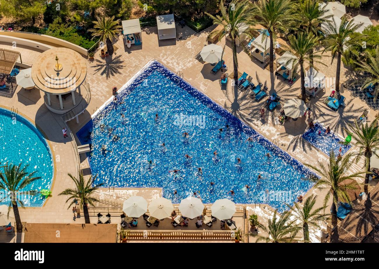 Vista aerea, piscina al Club Robinson Cala Serena, Cala d'Or, Santanyí, Mallorca, Isole Baleari, Spagna, località balneare, Campos, Club, ES, EUR Foto Stock
